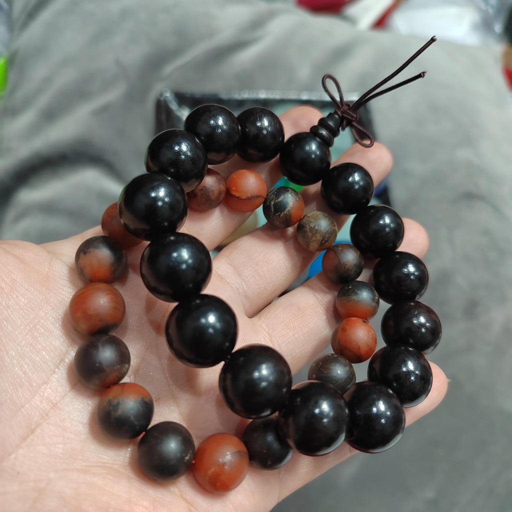 Ebony Wood Bead Bracelet Set with Certified Baoshan Nanhong Agate Matte 11.5mm | 2pcs Natural Bracelets 15mm & 11.5mm SL379