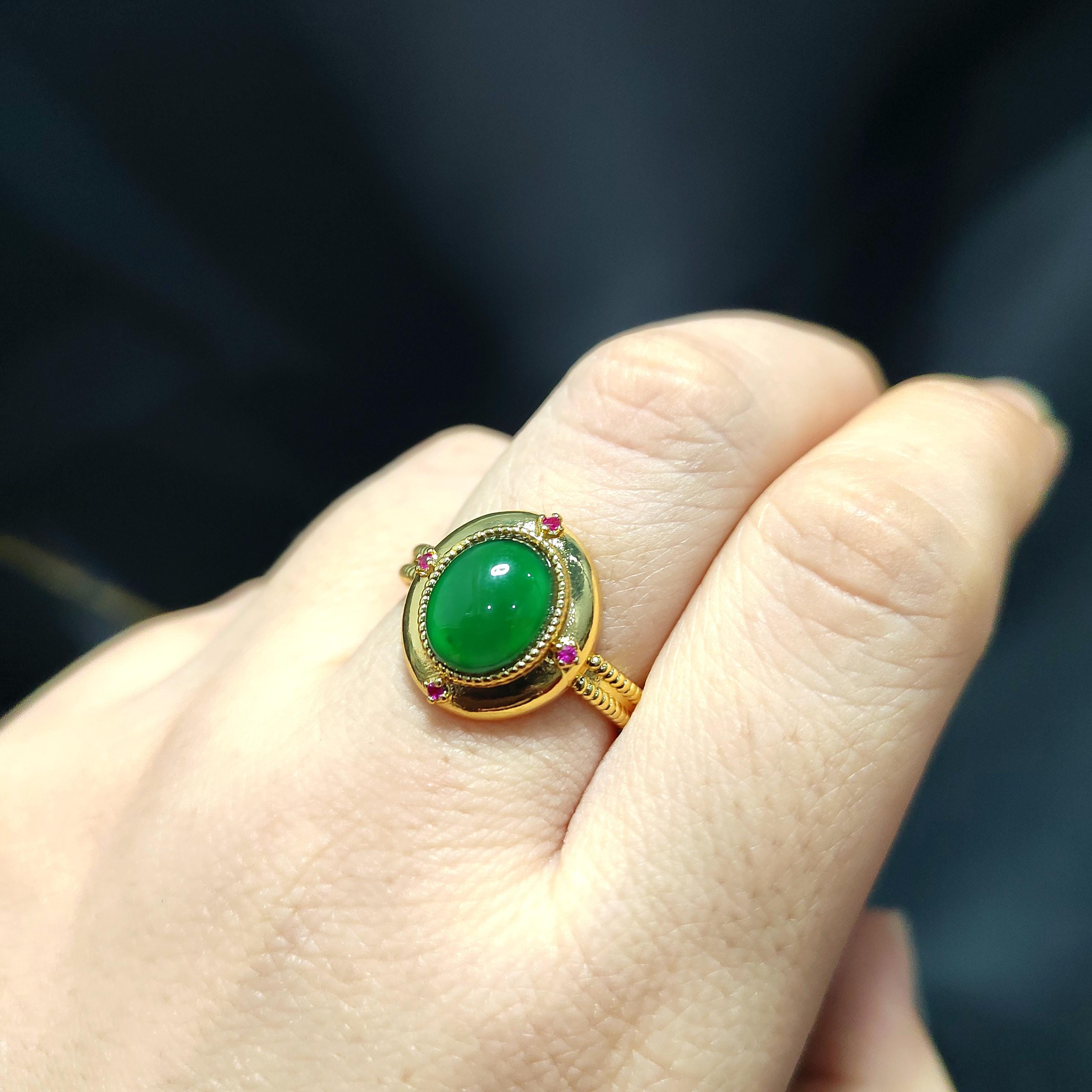 Certified Natural Untreated Guatemala Imperial Green  Oval Cabochon Jadeite Elegant Ring SL369x37