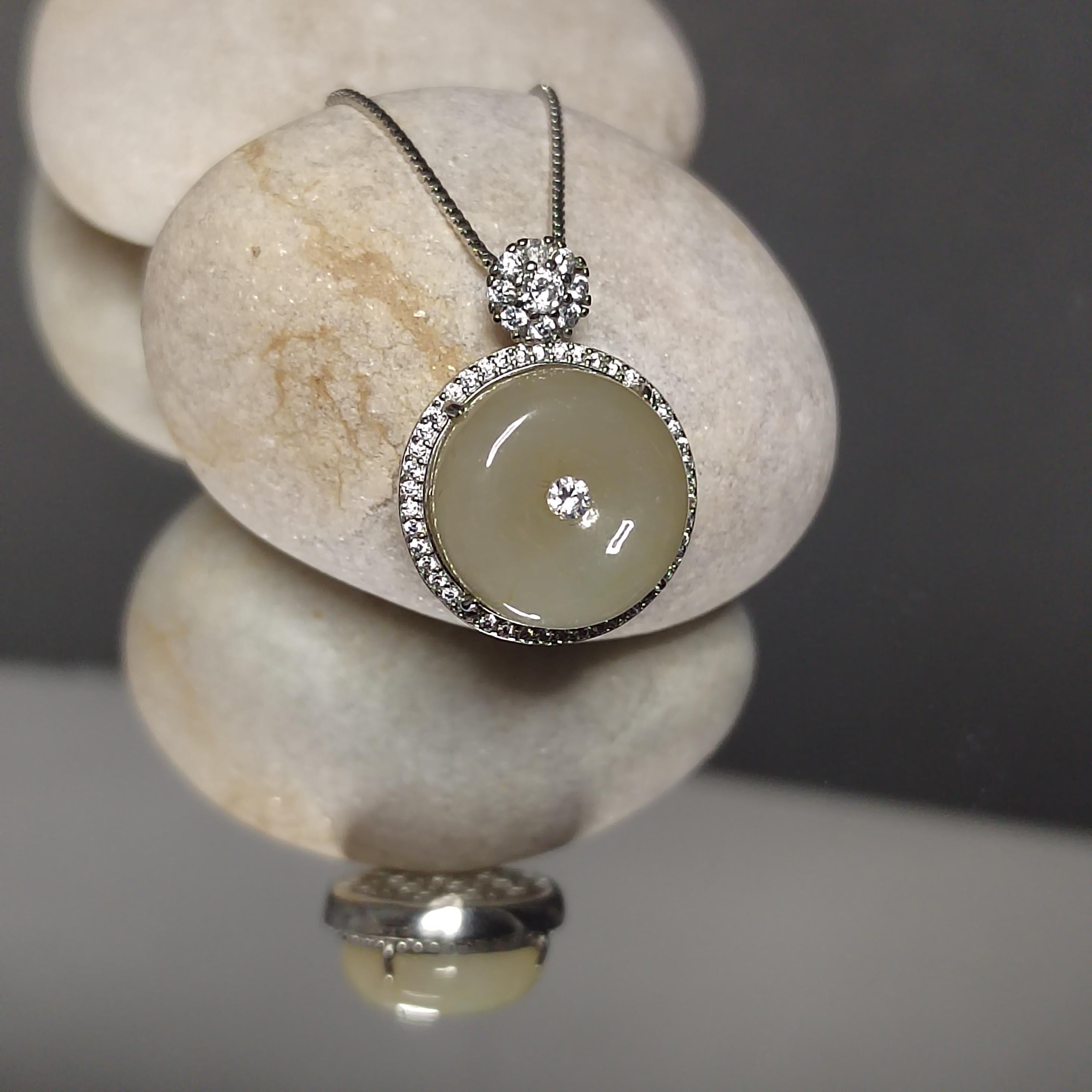 Certified A-Grade Natural Untreated Burmese Tea Yellow Donut Zircon Luxury Jadeite Pendant Necklace S925 SL264X23