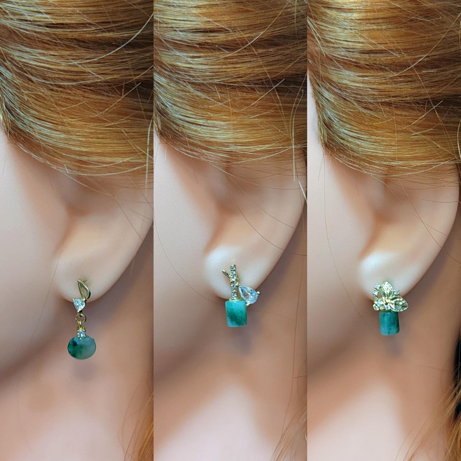 Certified A-Grade Natural Untreated Burmese Icy Floral Green Elegant Minimalist Jadeite Earrings SL178 SL184 SL195