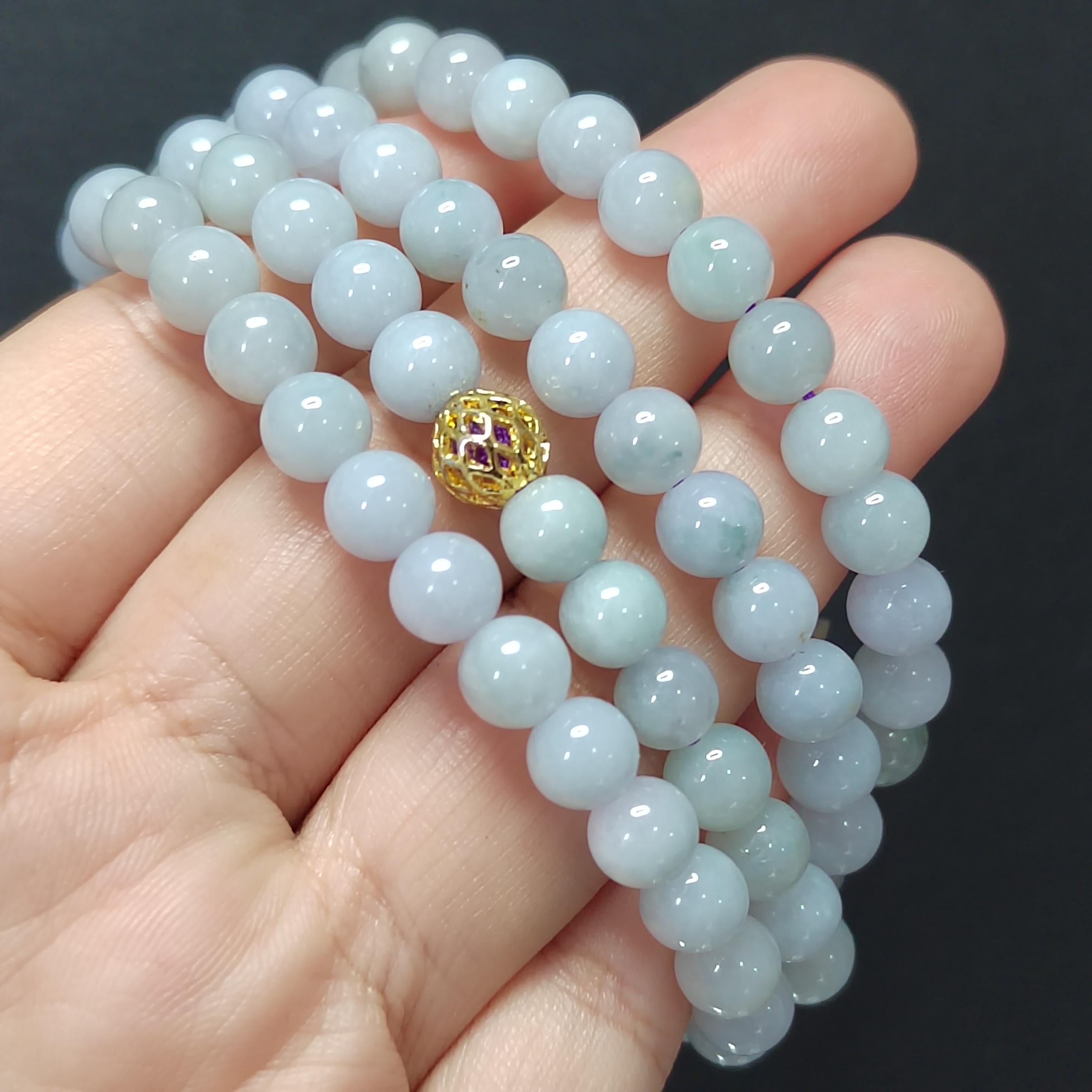 Certified Elegant A-Grade Natural Untreated Burmese Purple Icy Jadeite Bead Bracelet - Minimalist Design SL336 - SL Precious
