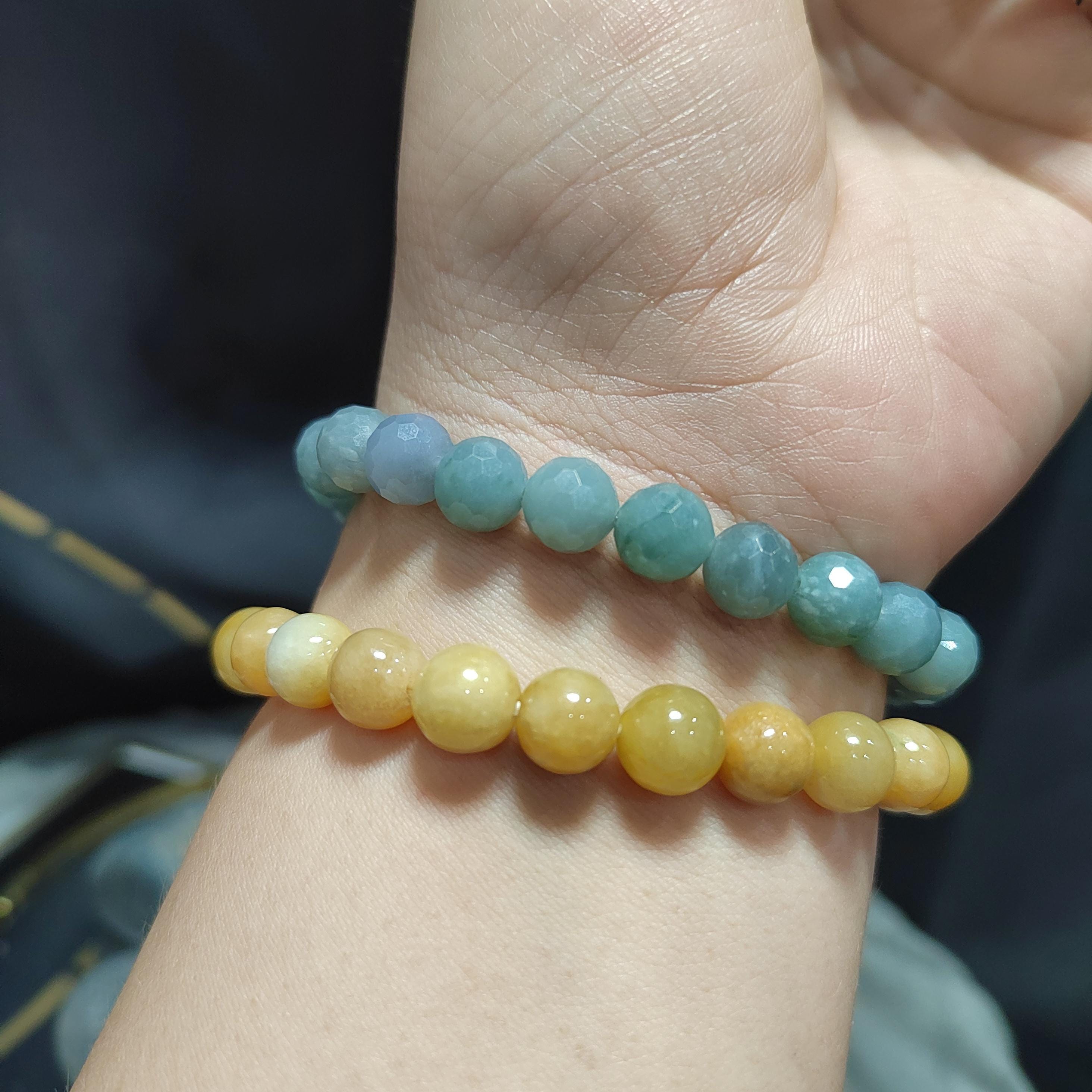 Certified Natural Untreated Burmese Yellow|Green|White Icy Bead Jadeite Bracelet 8mm SL364