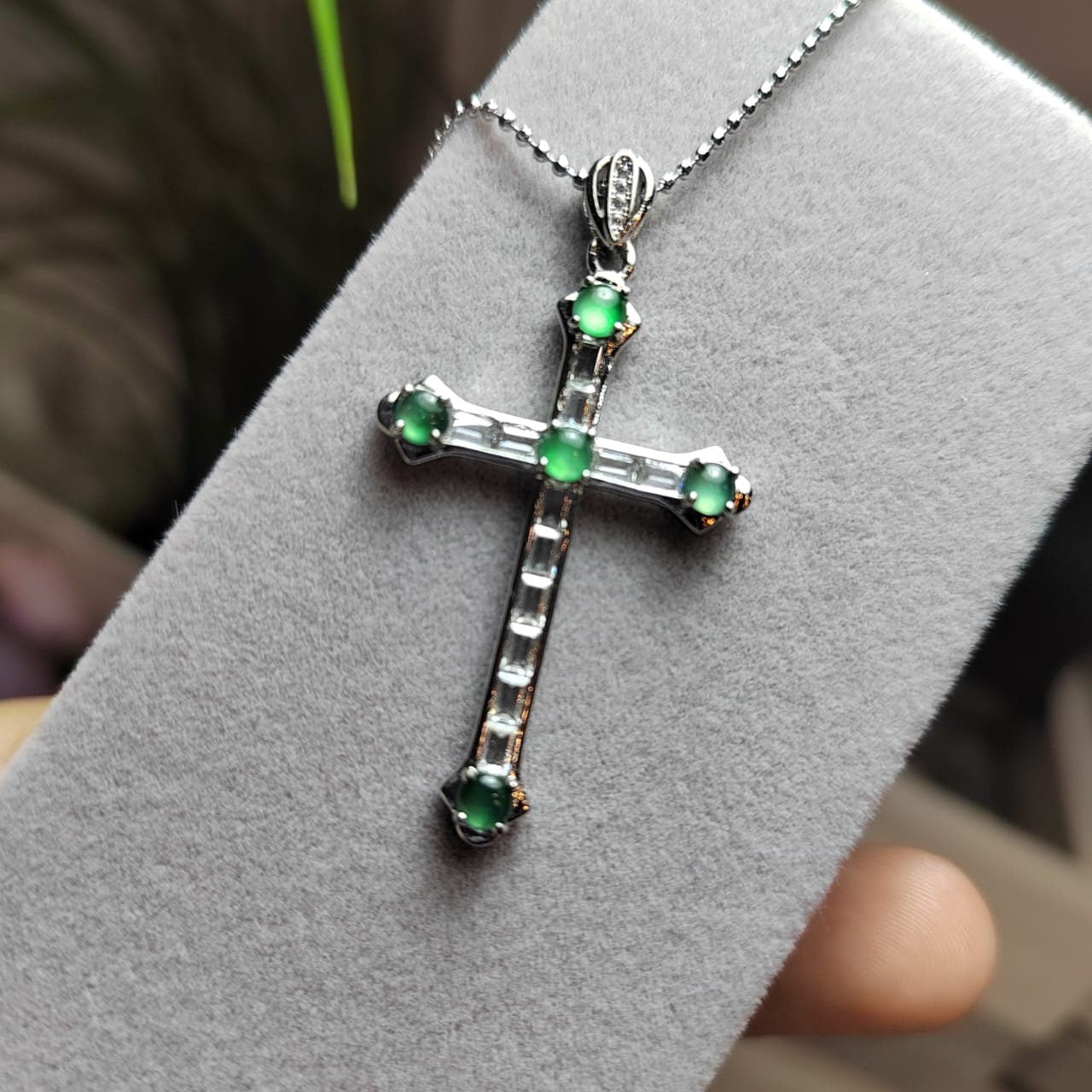 Certified Untreated A-Grade Burmese Icy Light Bulbs Natural Untreated Green Jadeite Cross Necklace | Christian Gift SL051 - SL Precious