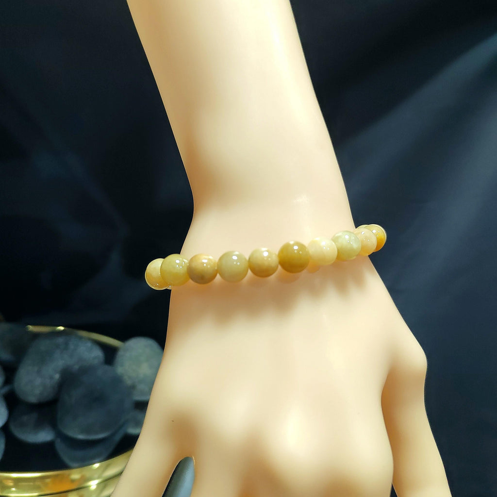 Certified Natural Untreated Burmese Yellow|Green|White Icy Bead Jadeite Bracelet 8mm SL364