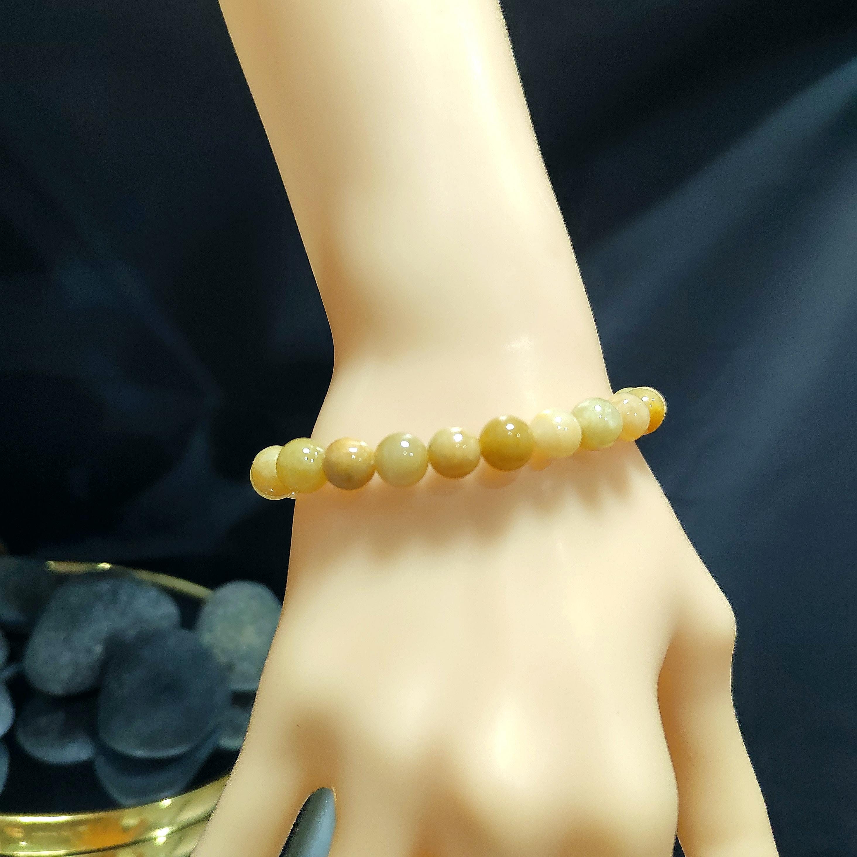 Certified Natural Untreated Burmese Yellow|Green|White Icy Bead Jadeite Bracelet 8mm SL364