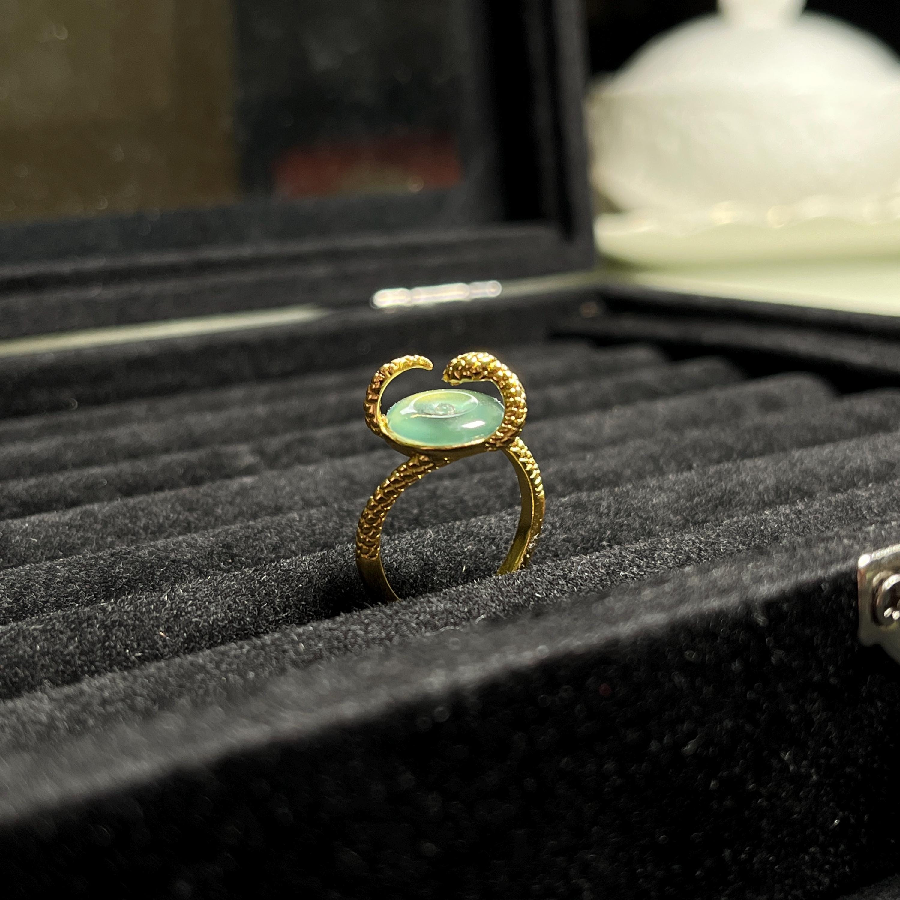 Certified Natural Untreated Guatemala Ocean Blue Donut Snake Jadeite 14k Gold Plated on S925 Sterling Silver Ring SL370x38