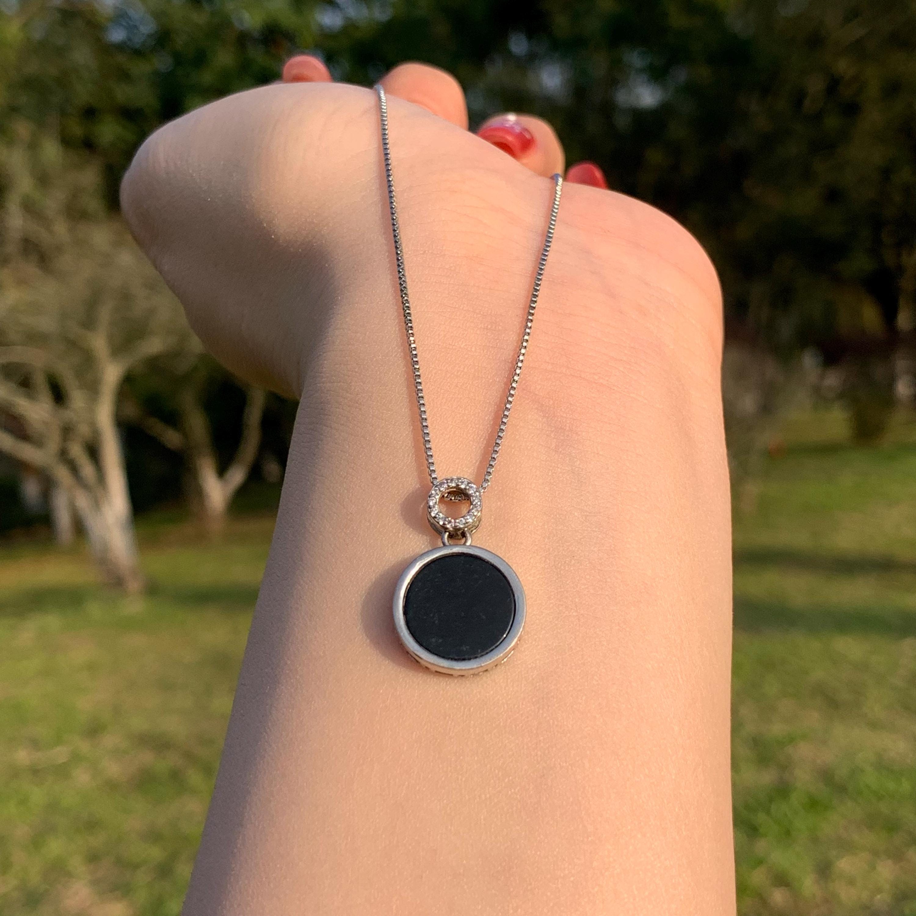 Certified A-Grade Natural Gemstone Untreated Burmese Black Ink Round Minimalist Jadeite Pendant Chain S925 For Her Him SL265X24