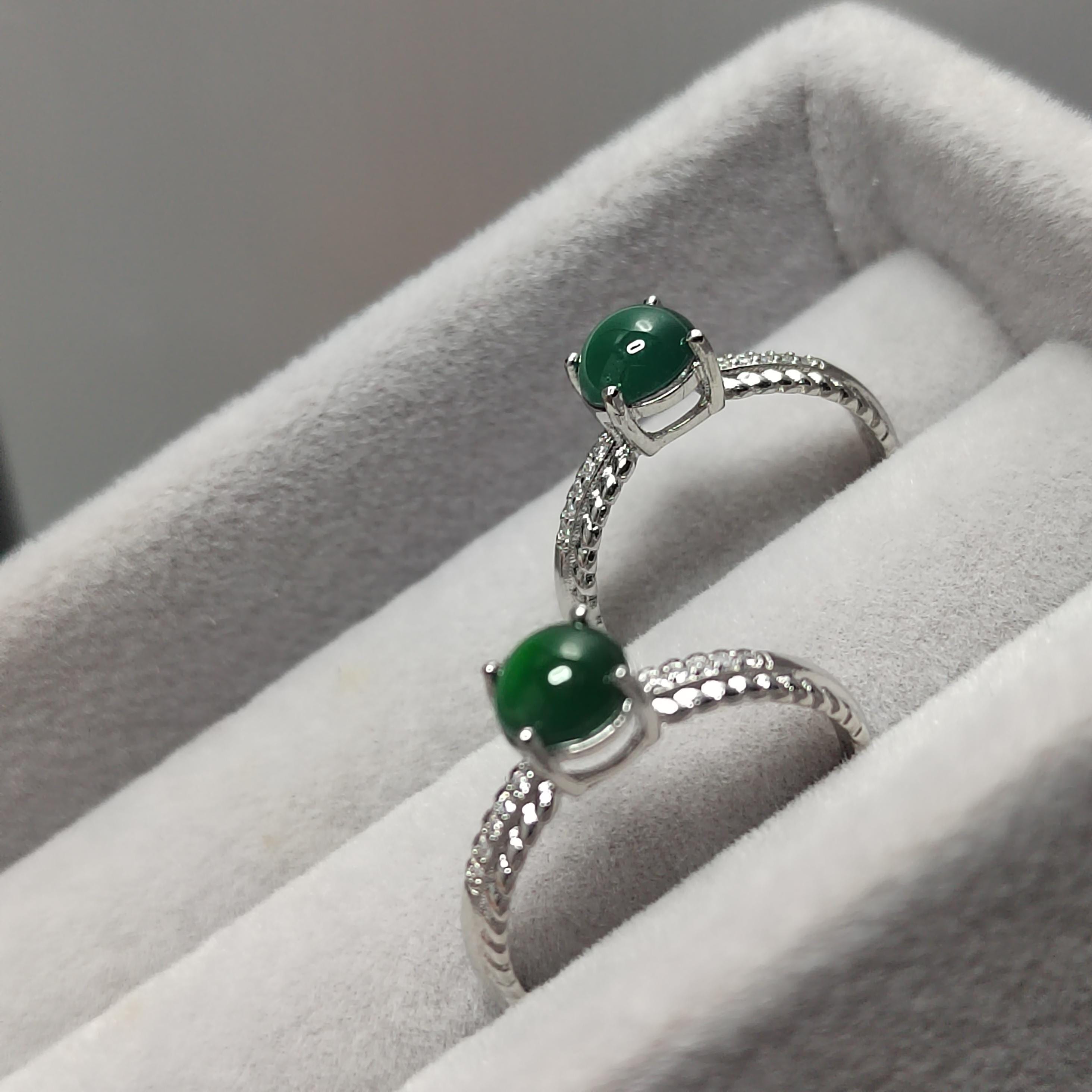Certified A-Grade Natural Gemstone Untreated Guatemala Imperial Green Jadeite Simple Minimalist Design S925 Ring SL245X4