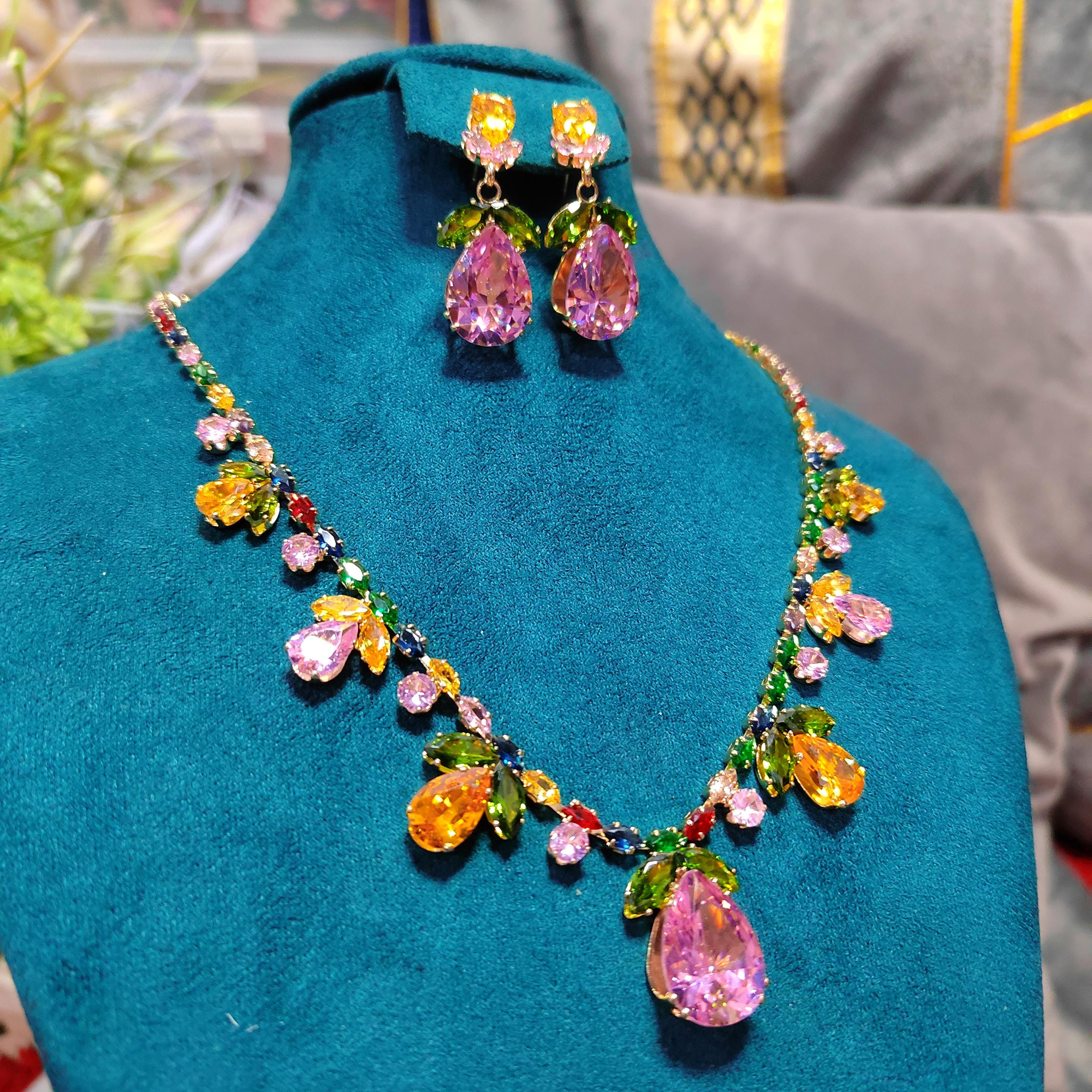 Zircon Flower Leaf Jewelry Set: Teardrop Necklace & Earrings SL153 - SL Precious