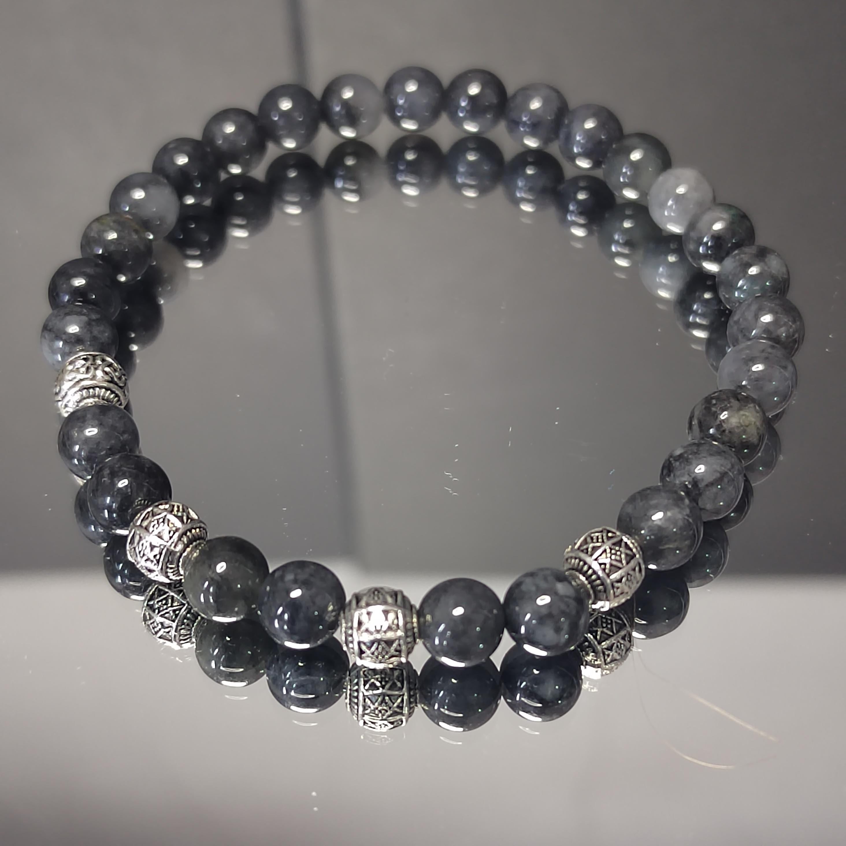 Natural Handmade Minimalist Burmese Icy Black Grey Wuji Jadeite & S999 Pure Silver Bead Bracelet Jewelry SL327 SL327A - SL Precious