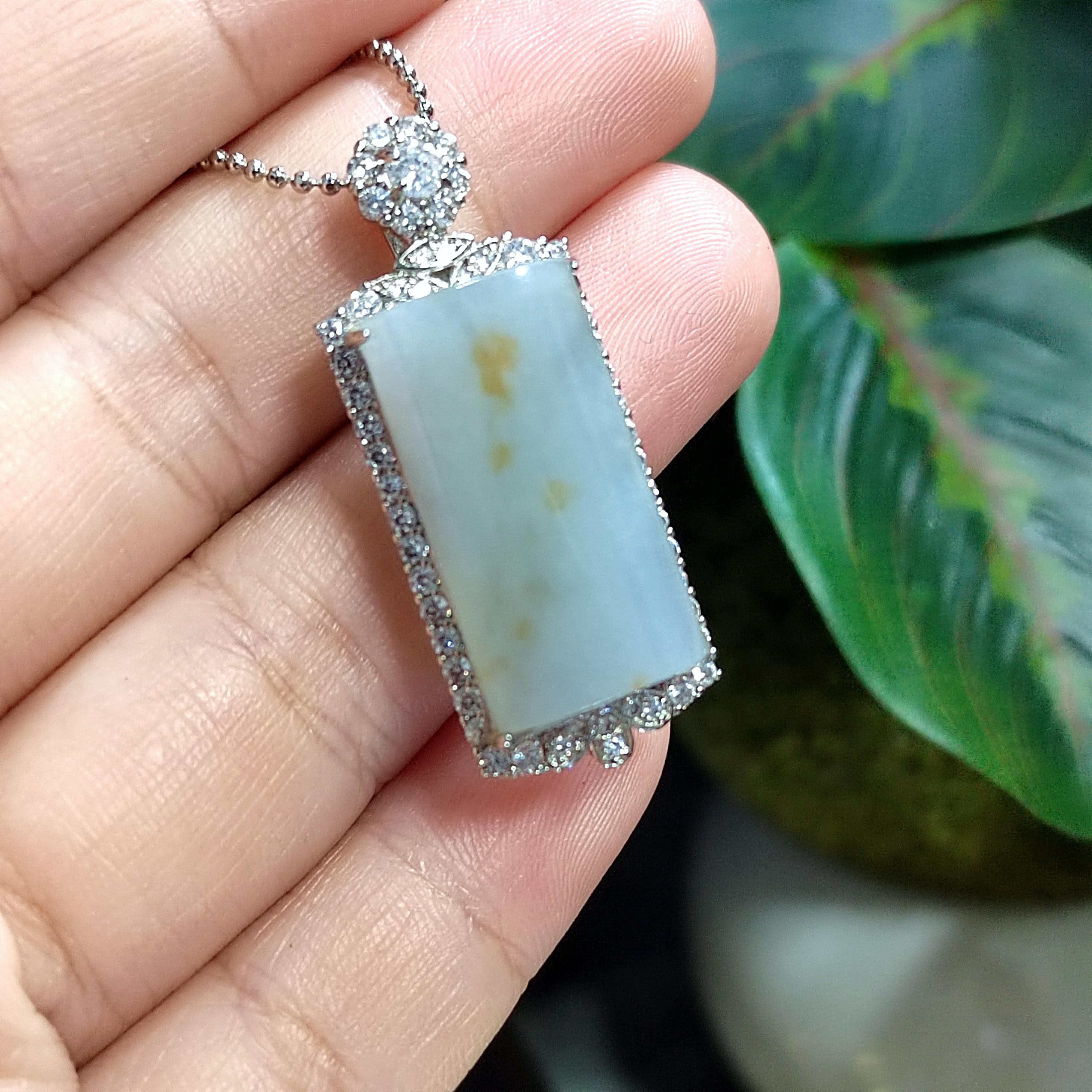 Certified A-Grade Natural Untreated Burmese Cylinder Icy White Yellow Thick Unique Design/Stone Jadeite S925 Silver Pendant SL196 - SL Precious