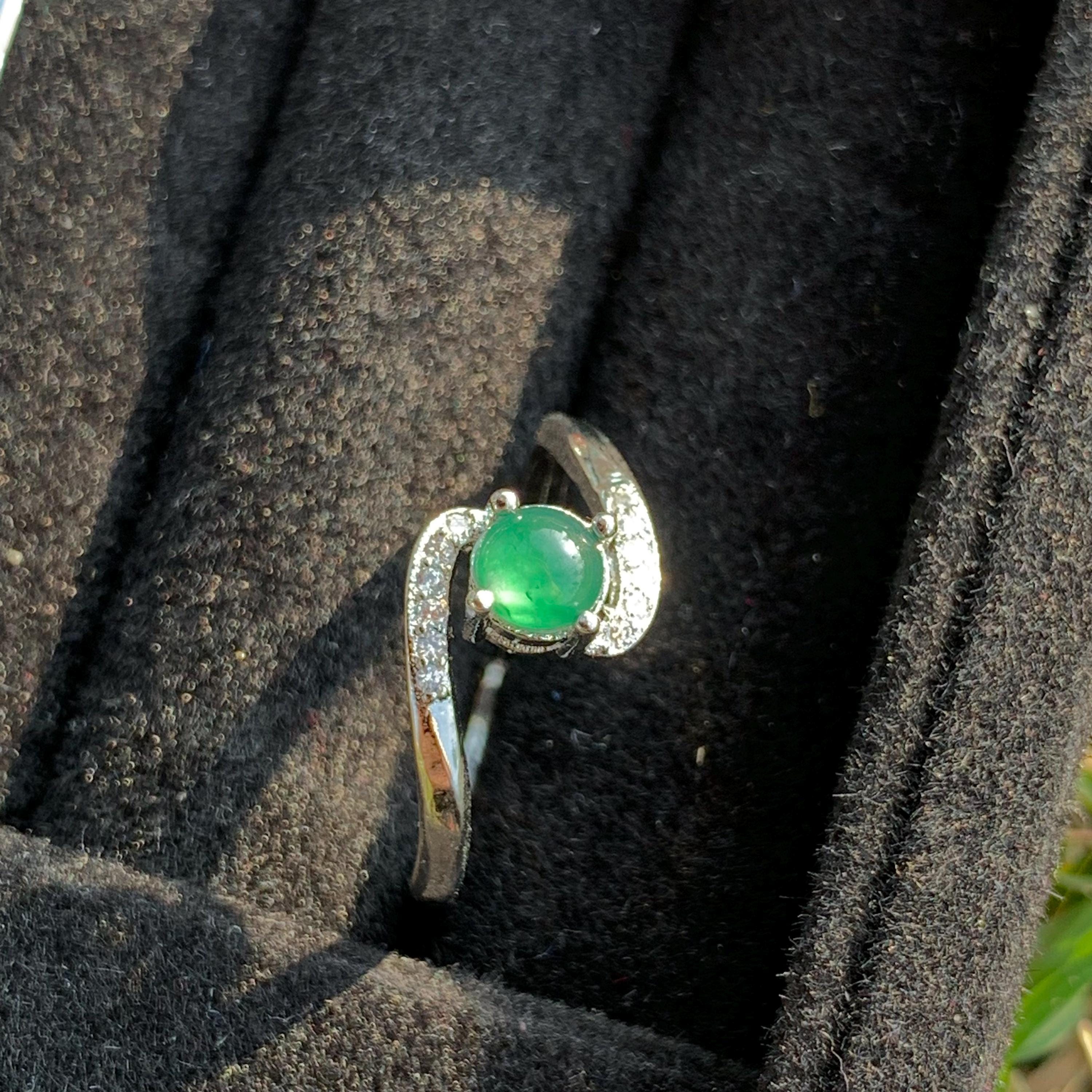 Certified A-Grade Natural Untreated Guatemala Imperial Green Z Style Design Jadeite with Zircon Set Ring S925 SL251X10 - SL Precious