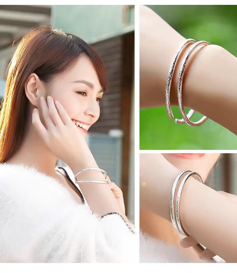 S9999 Silver Filled Vermeil Bohemian Carving Lucky Bangle Cuff, Best Gift for Her - Minimalist & Elegant Design - SL287