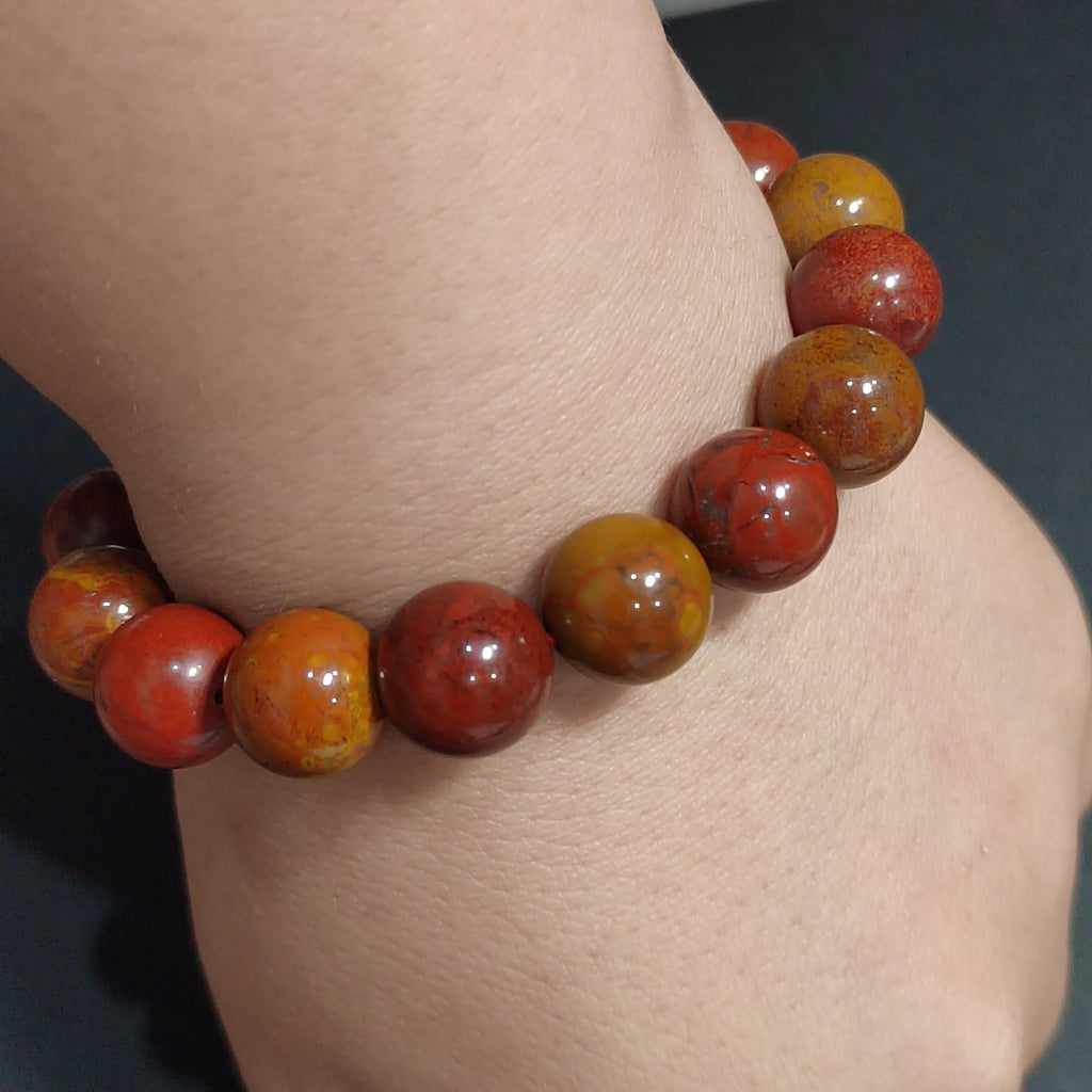 Certified A-Grade Natural Southern Yunna Zhaotong(昭通料） Nanhong Orange/Red Tone Natural Beauty Bead Bracelet SL384