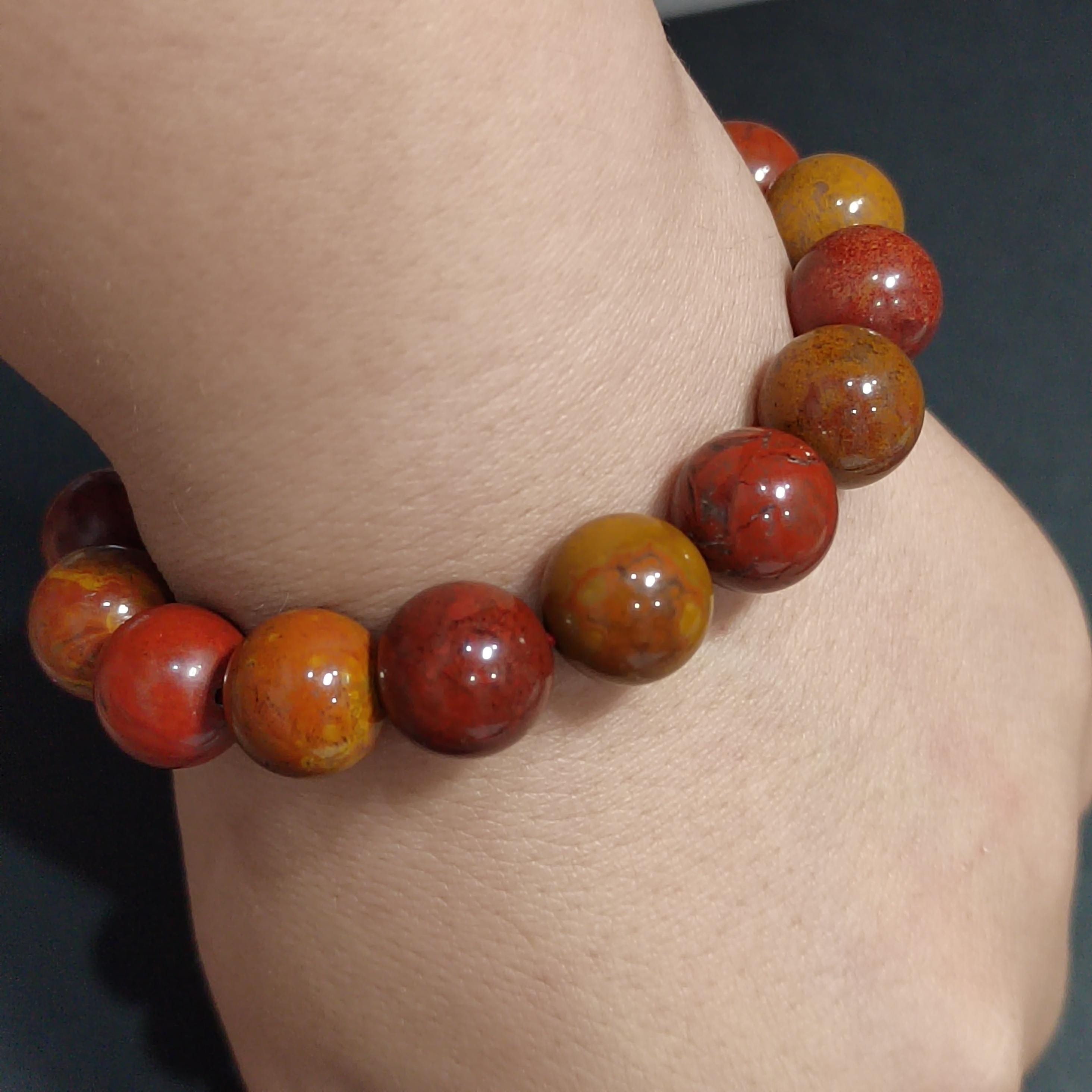 Certified A-Grade Natural Southern Yunna Zhaotong(昭通料） Nanhong Orange/Red Tone Natural Beauty Bead Bracelet SL384