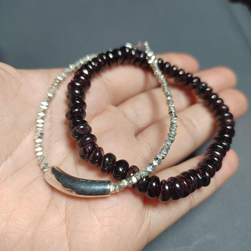 Unisex Natural Garnet Double Layer Mix & Match Design Silver Bead Bracelet SL166 - SL Precious