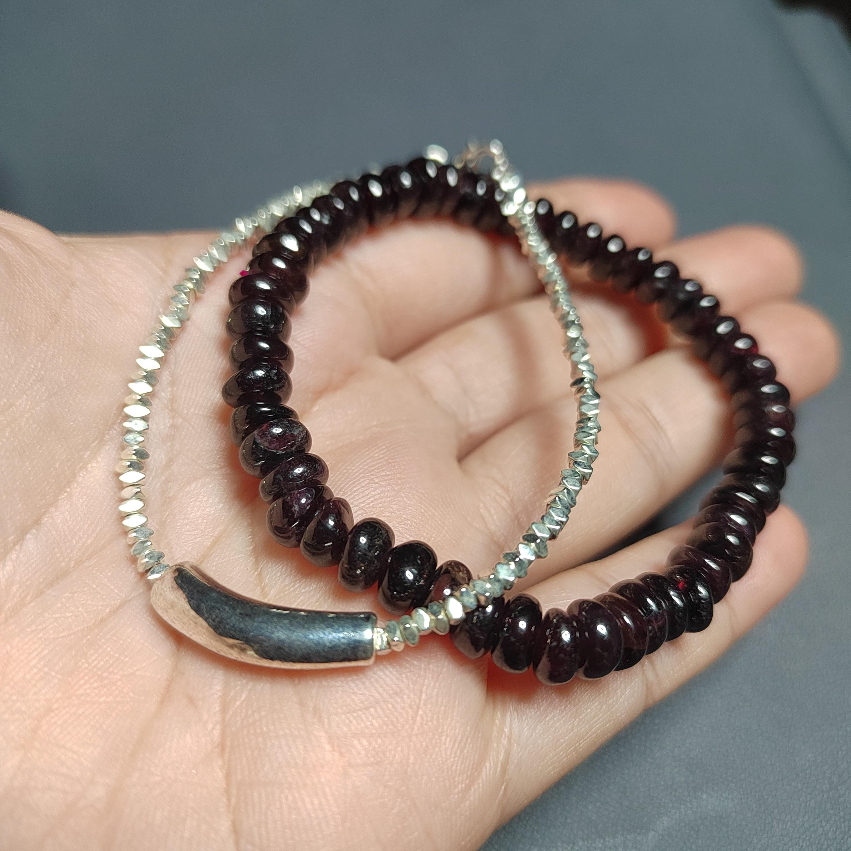 Unisex Natural Garnet Double Layer Mix & Match Design Silver Bead Bracelet SL166 - SL Precious