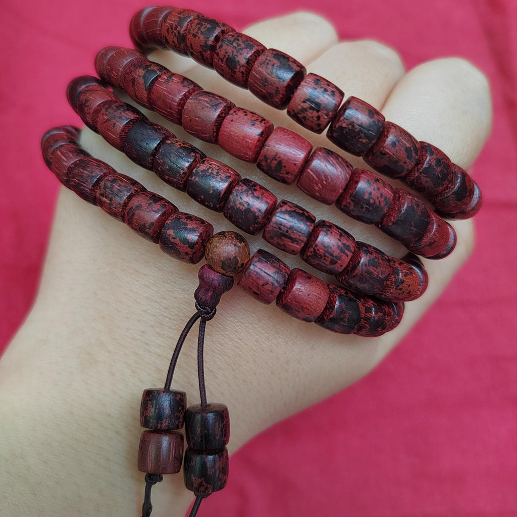 Cambodian Red Agarwood Mala Bracelet: 108 Aromatic Prayer Beads SL421