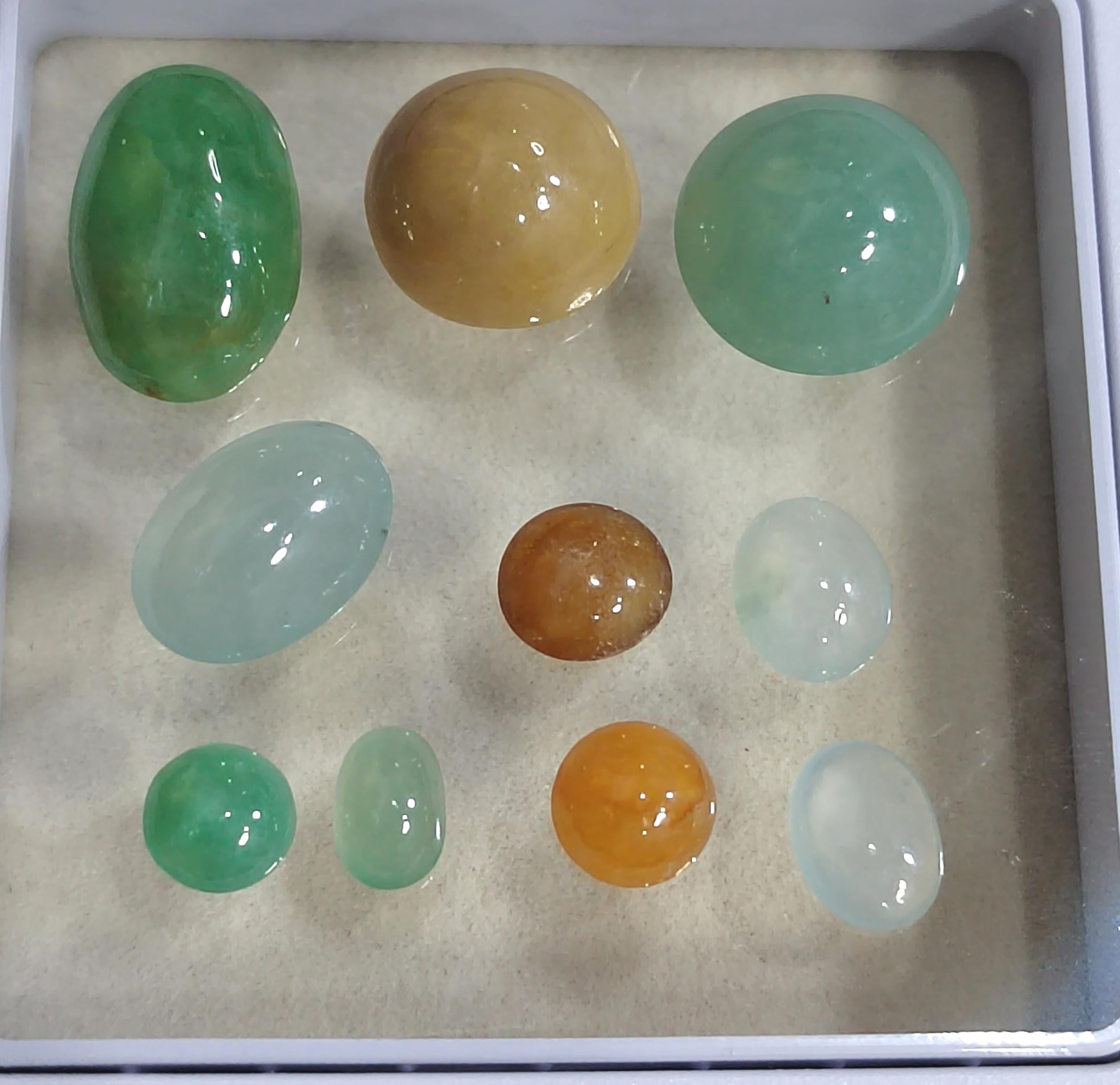 Natural Untreated 10pcs Set Burmese Multicolour Cabochons Jadeite SL405 - SL Precious