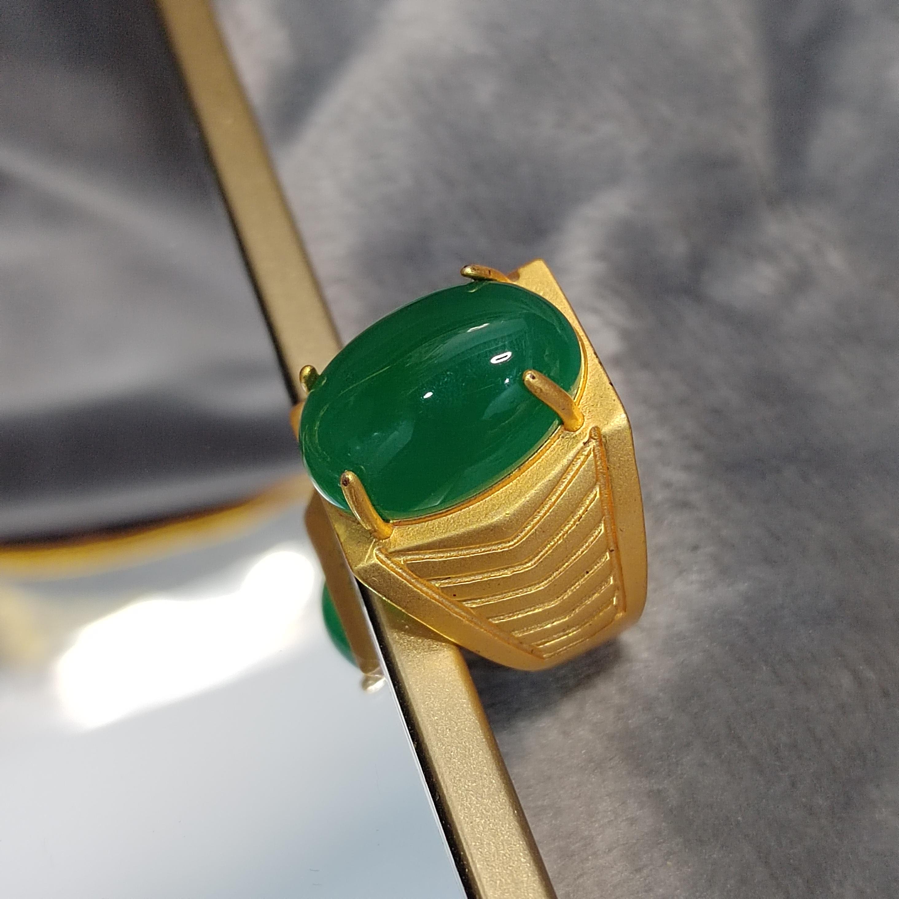 Natural Untreated Large Green Chalcedony Man Ring Silver Gold Plated Zircon SL150, SL151, SL152 - SL Precious