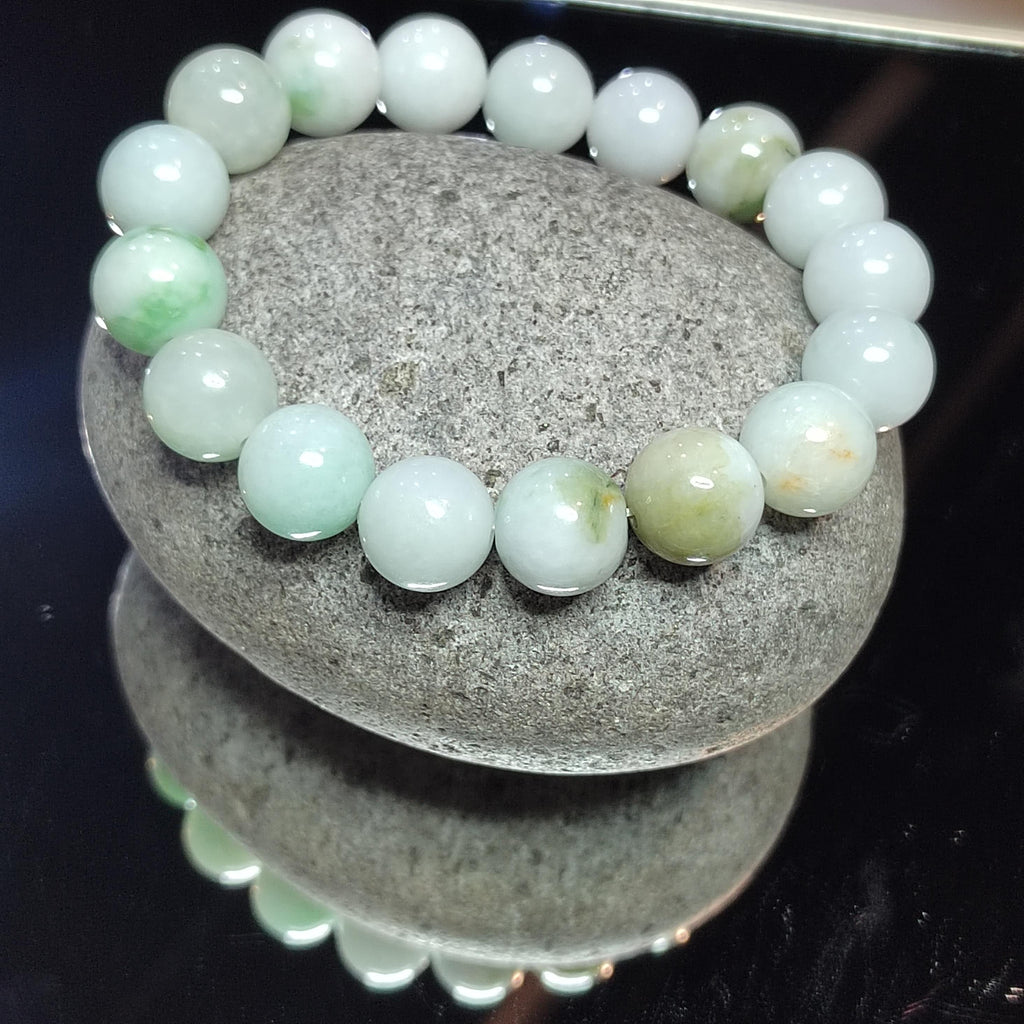 Natural Untreated Burmese Jadeite Bead Bracelet | Icy White, Apple Green, Yellow Mix | Round Beads | SL104 - SL Precious