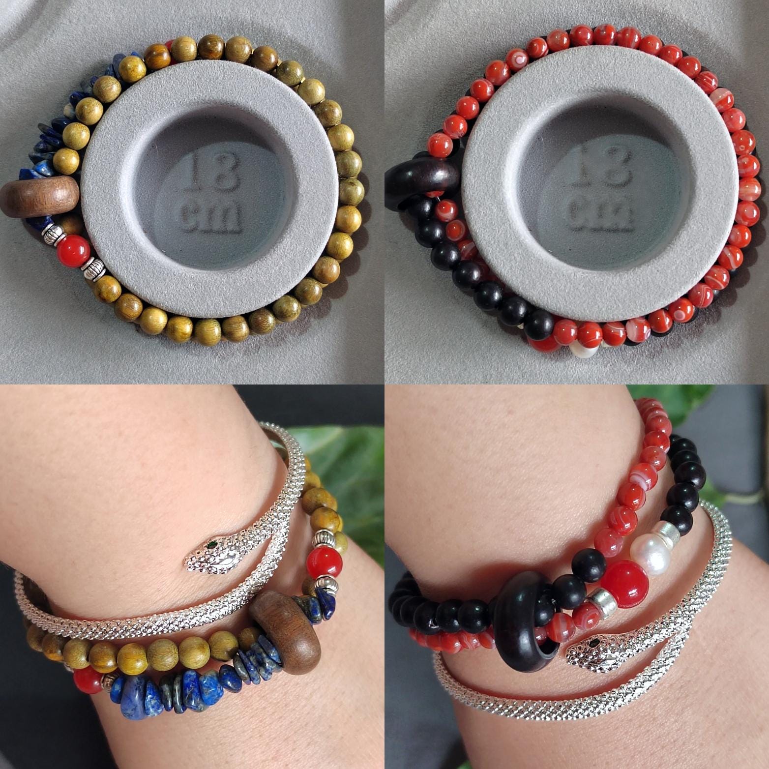 Handmade Stacking Bracelet Set | Ebony, Sandalwood, Pearl & Lapis with Natural Agate Beads | SL404