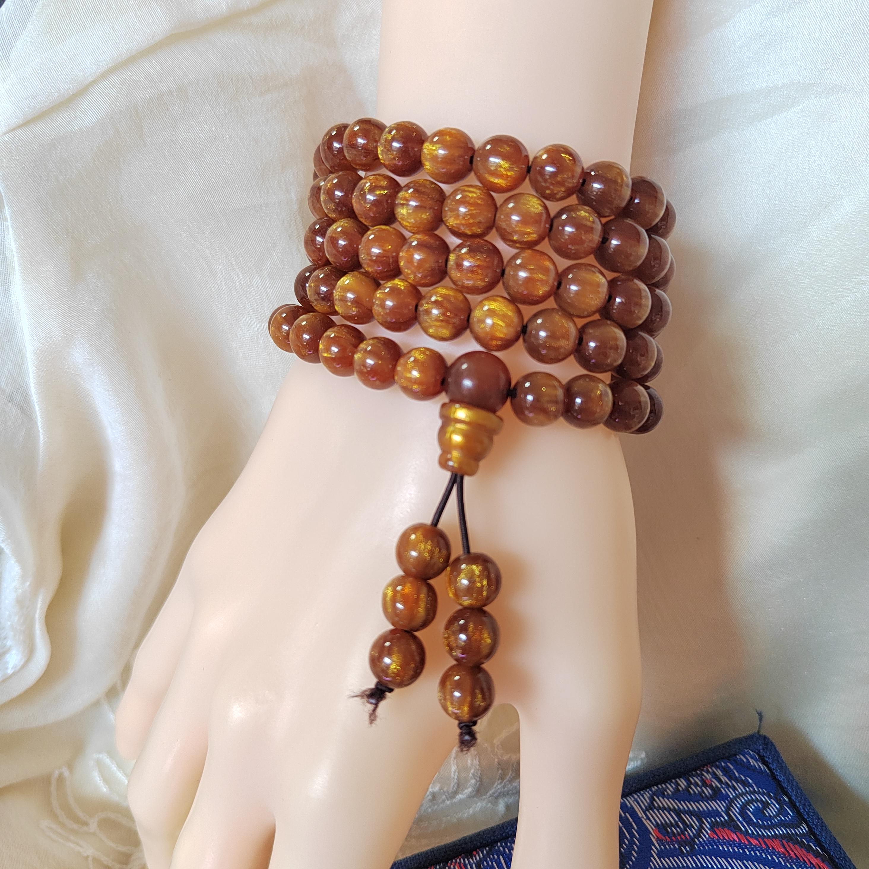 Golden Sea Willow 108 Beads Necklace Bracelet 8mm Natural Prayer Mala 金丝海柳佛珠 SL126 - SL Precious