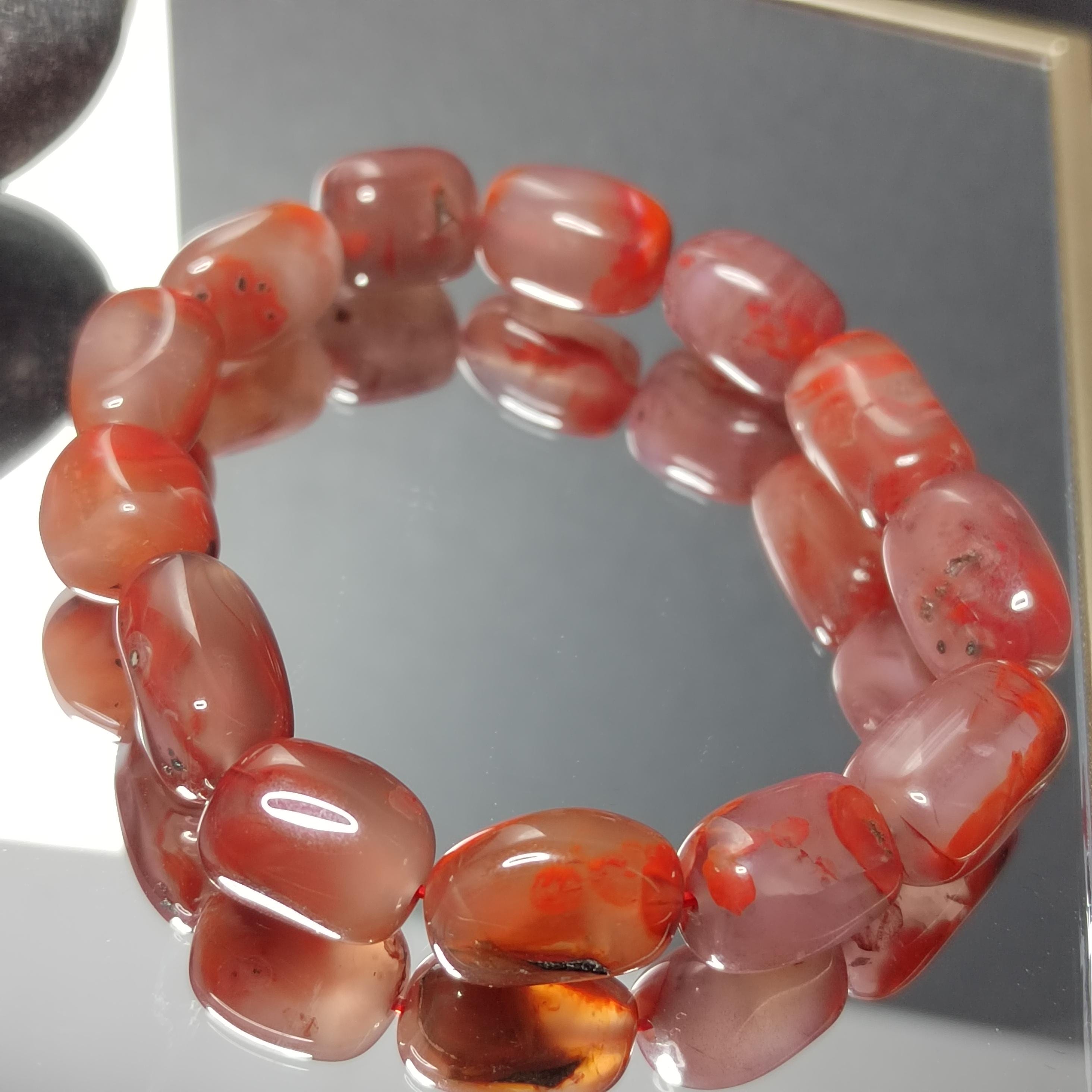 Certified Sichuan Liangshan Iron Skin|Raw Red Nanhong Agate Cylinder|Uneven Cut Beads Bracelet | Handcrafted with SL279