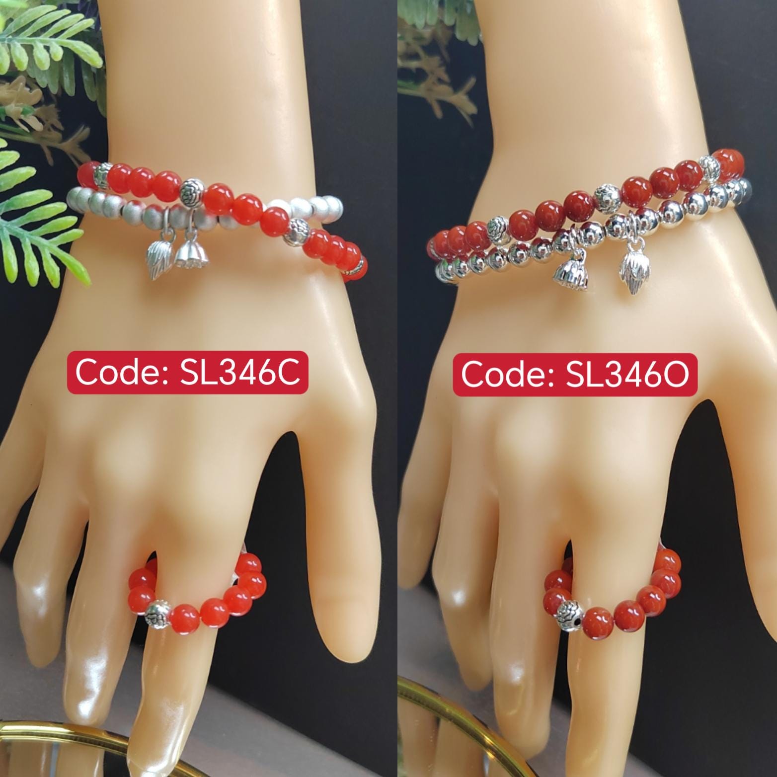 Handmade Natural Southern Yunna Baoshan| Sichuan Liangshan Oxblood Nanhong Agate| S999 Silver Filled Vermeil  Bracelet|Ring 3pcs Set SL346C