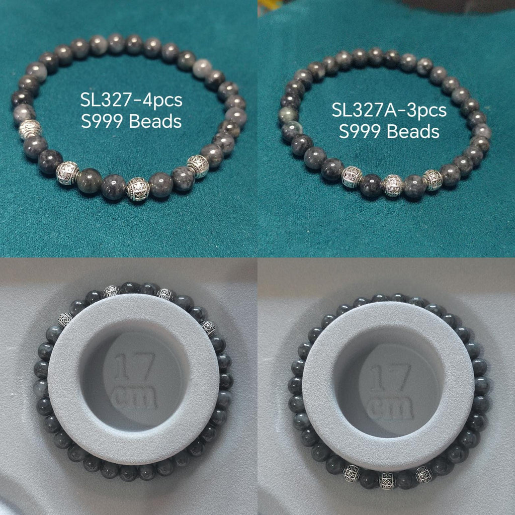 Natural Handmade Minimalist Burmese Icy Black Grey Wuji Jadeite & S999 Pure Silver Bead Bracelet Jewelry SL327 SL327A - SL Precious