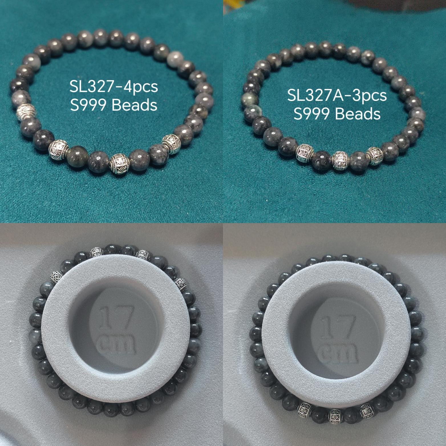 Natural Handmade Minimalist Burmese Icy Black Grey Wuji Jadeite & S999 Pure Silver Bead Bracelet Jewelry SL327 SL327A - SL Precious