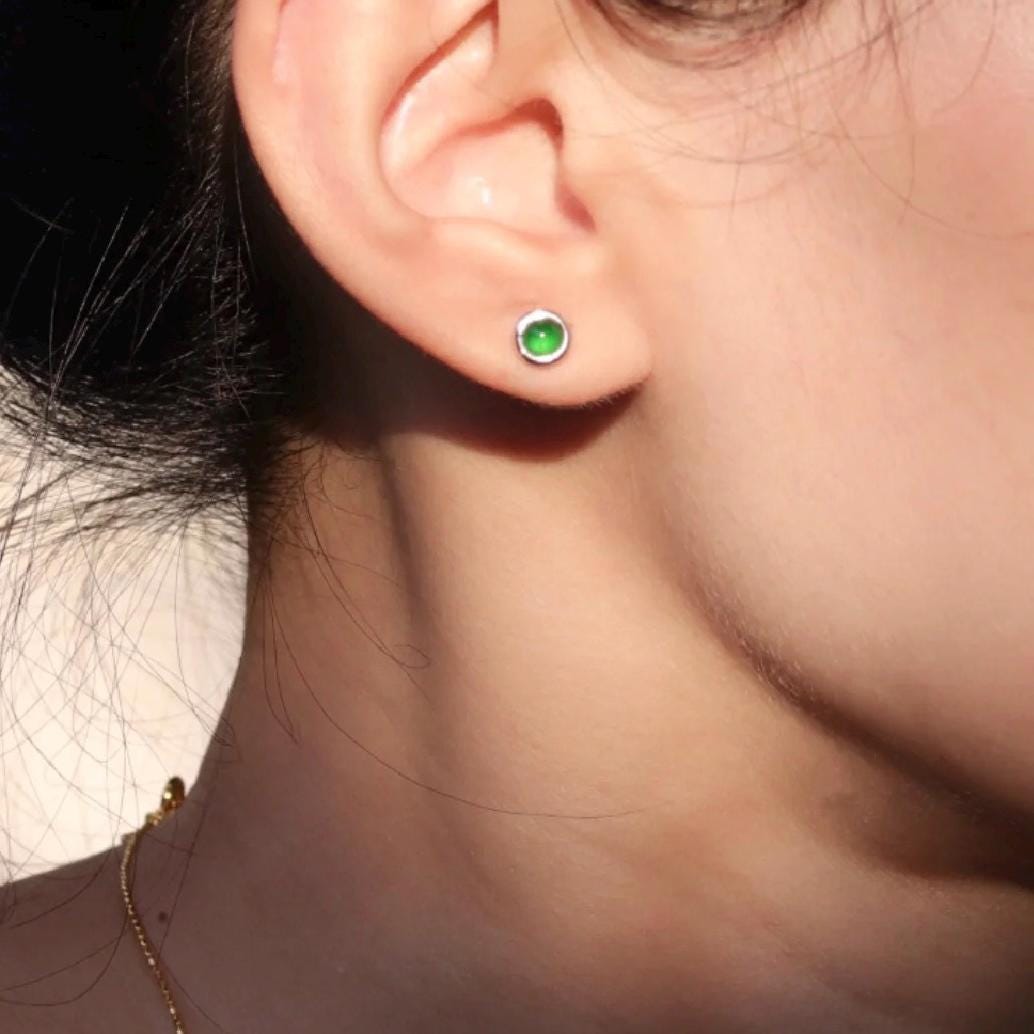 Certified A-Grade Natural Guatemala Imperial Green| Icy Blue Minimalist Round Jadeite S925 Silver Earring SL258X17Green SL258X18 Blue