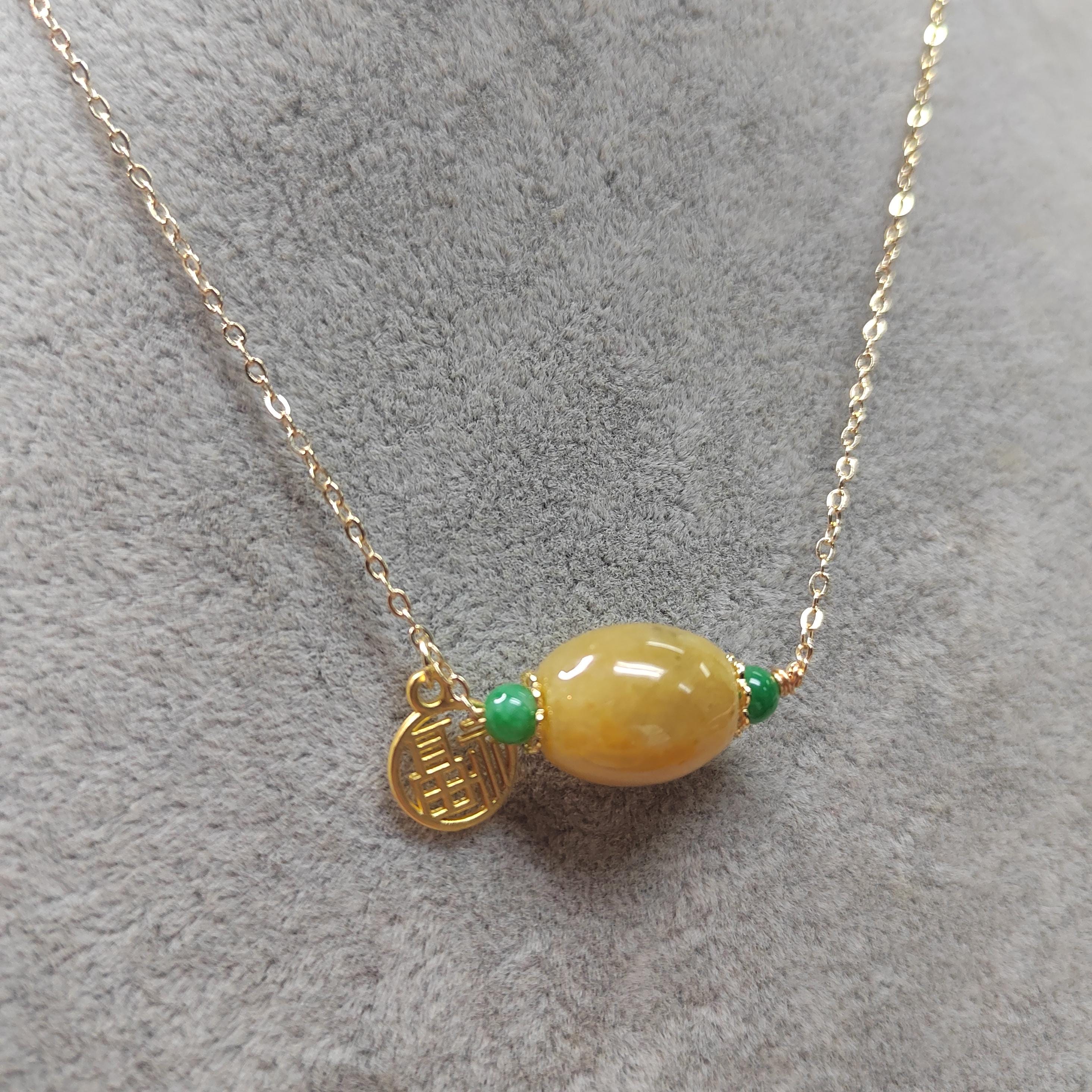 Certified Natural Untreated Burmese Icy Yellow Barrel Pendant Bead With 14k Gold Fill Necklace Jadeite SL366