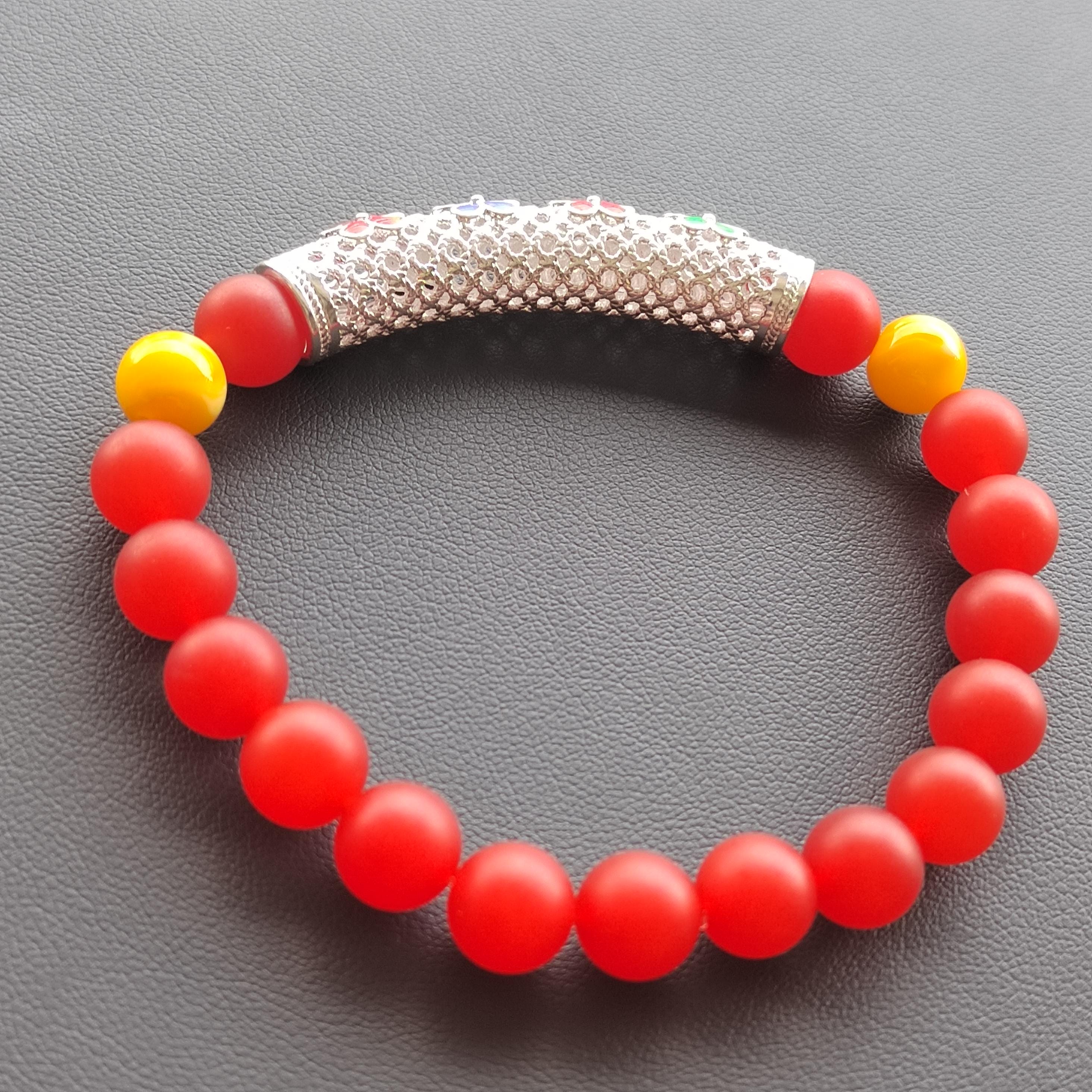 Natural Southern Nanhong Agate Matte, Russia Baltic Beeswax Amber, S9999 Silver Plated Tube Enamel Craftsmanship Bracelet SL334