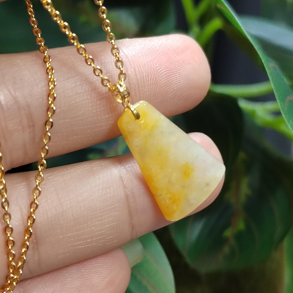 Certified Natural Untreated Burmese Yellow Icy Oil Painting View Jadeite Pendant in 18k Solid Gold - Elegant Minimalist Design SL024 - SL Precious