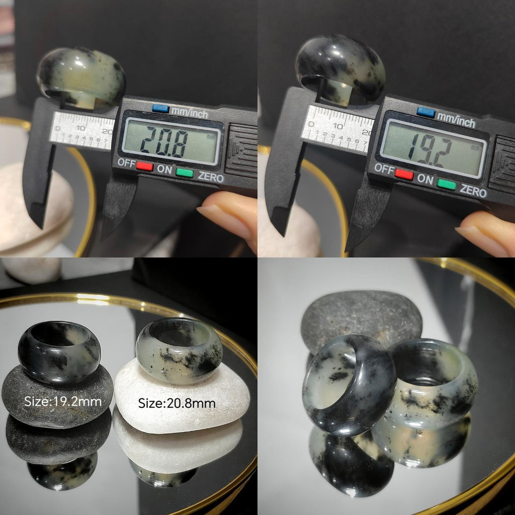 Natural Untreated China Xiuyu Ring |Thumb Ring | Round Cut | Beauty of Nature - Black & White Oil Painting Designs | Two Designs SL300 SL301 SL Precious