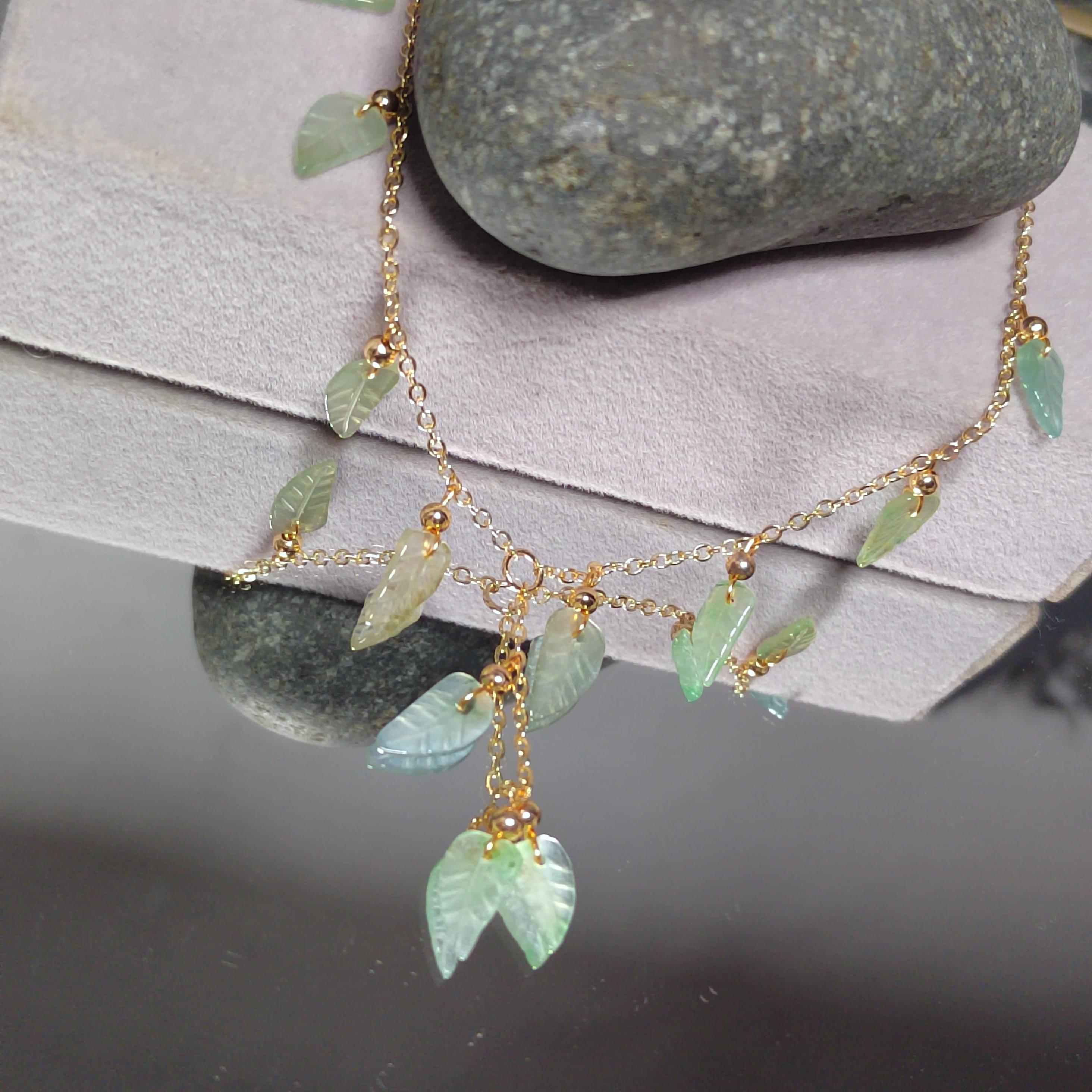 Certified A-Grade Natural Untreated Burmese Leaf Carved 14k GF Set V Shape Drop Design Necklaces | Any Occasion | For Her SL291