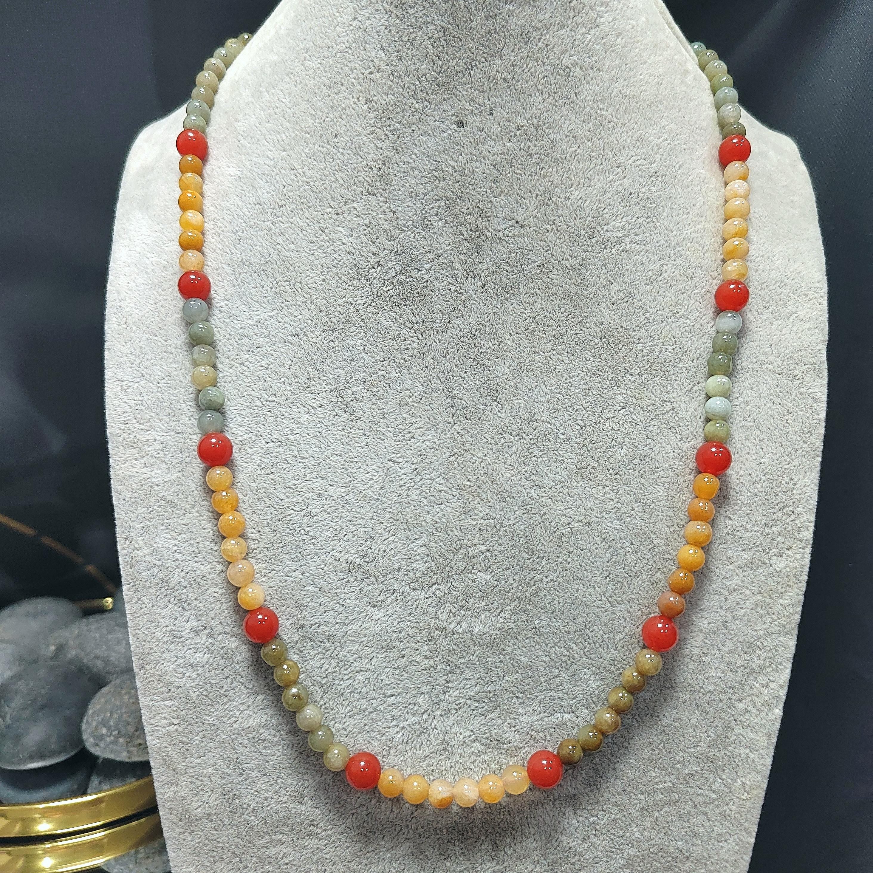 Natural Untreated Handmade Burmese Icy Yellow|Green Jadeite - Southern Yunna Baoshan Nanhong Cherry Red Bead Necklace SL363