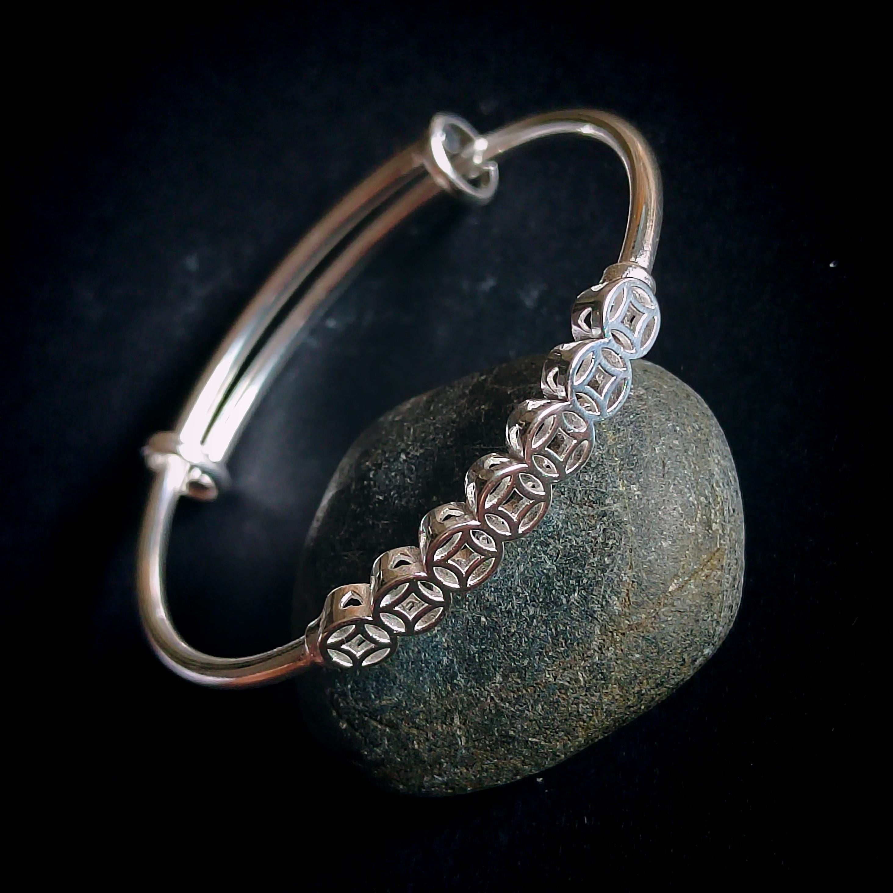 Luxury S9999 Silver Filled Vermeil Lucky Coins Adjustable Bangle | 足银招财铜钱手镯 | Best Friend Gift Jewelry SL342