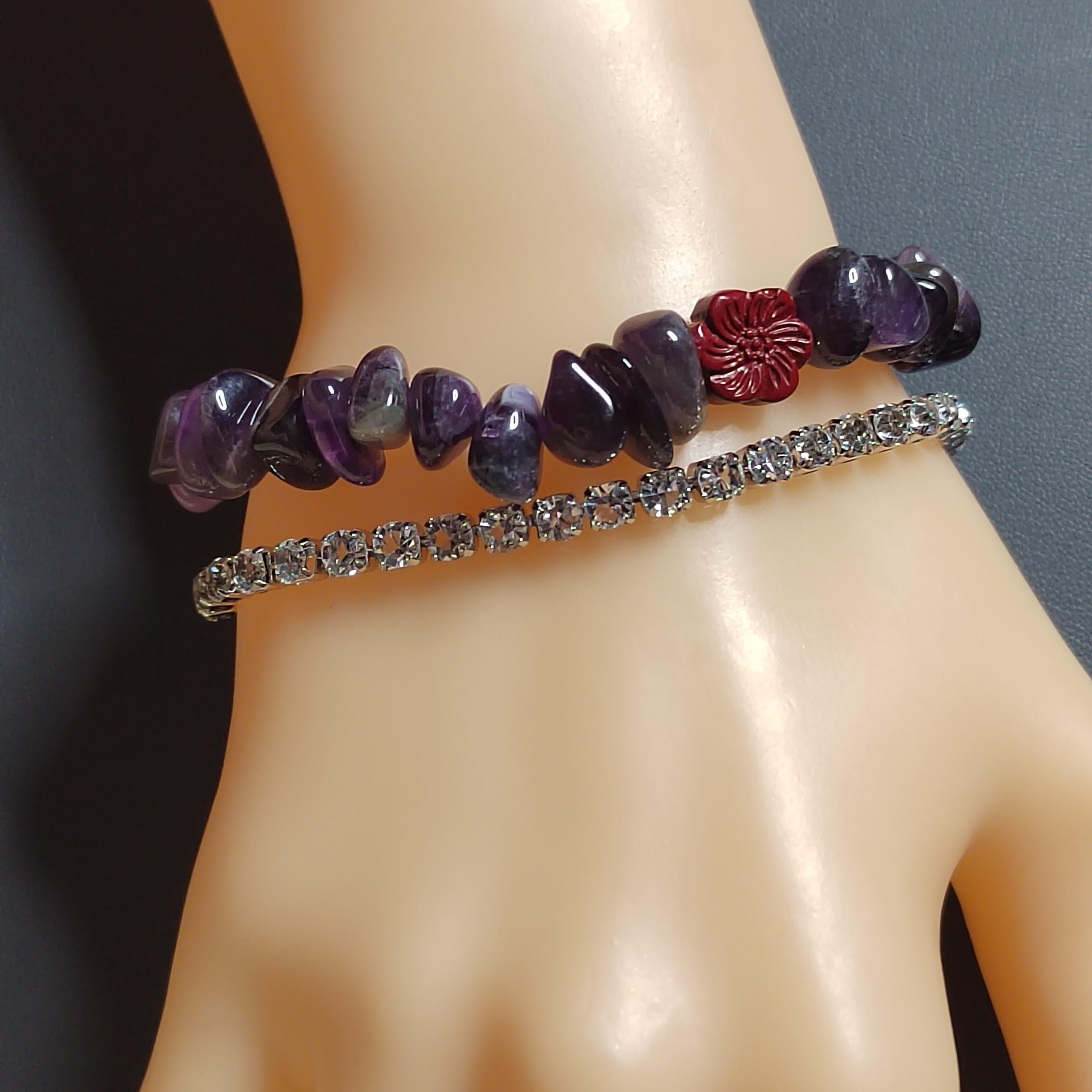 Natural Purple Amethyst Quartz Flower Cinnabar Uneven Beads Rhinestone Mix & Match Bracelet SL169 - SL Precious
