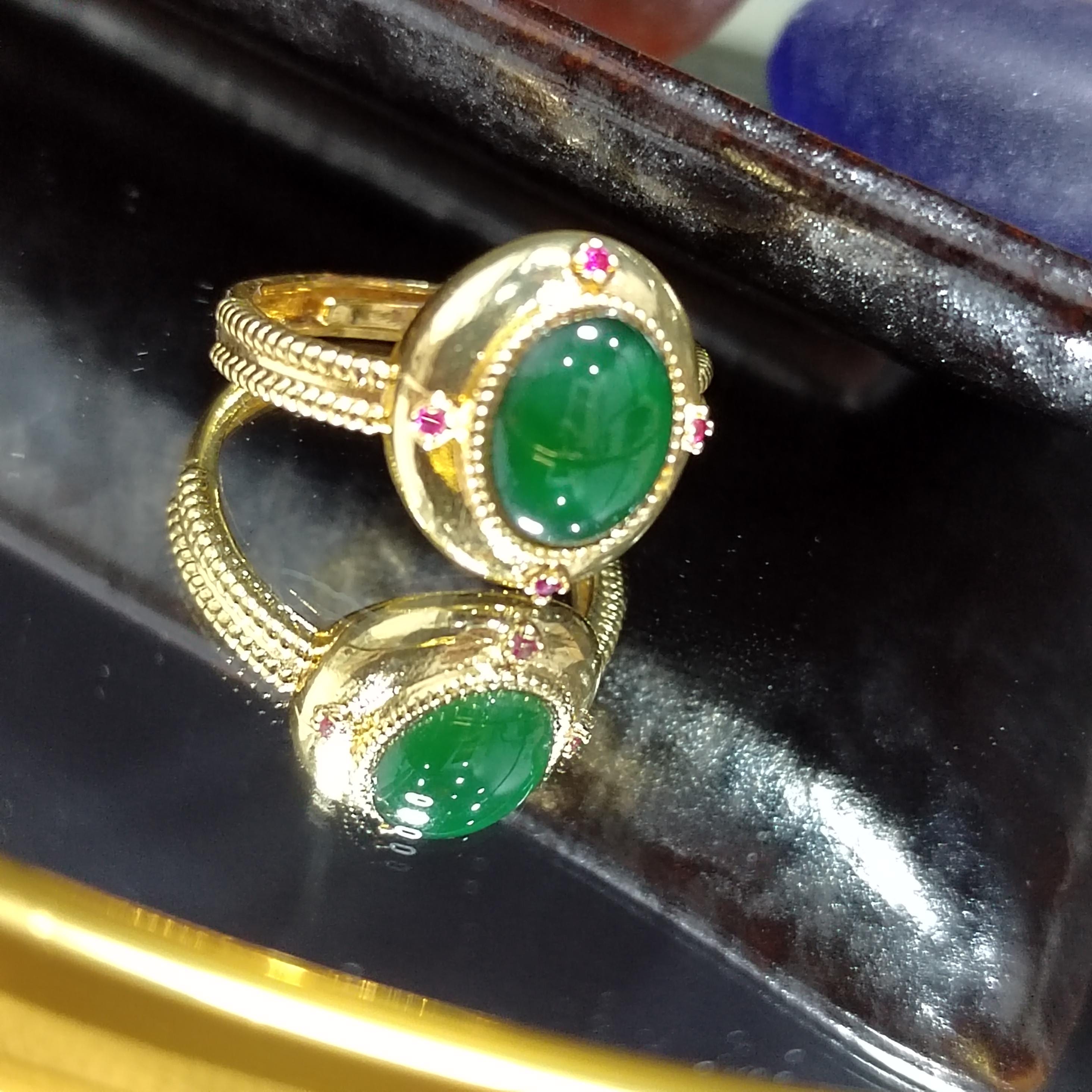 Certified Natural Untreated Guatemala Imperial Green  Oval Cabochon Jadeite Elegant Ring SL369x37