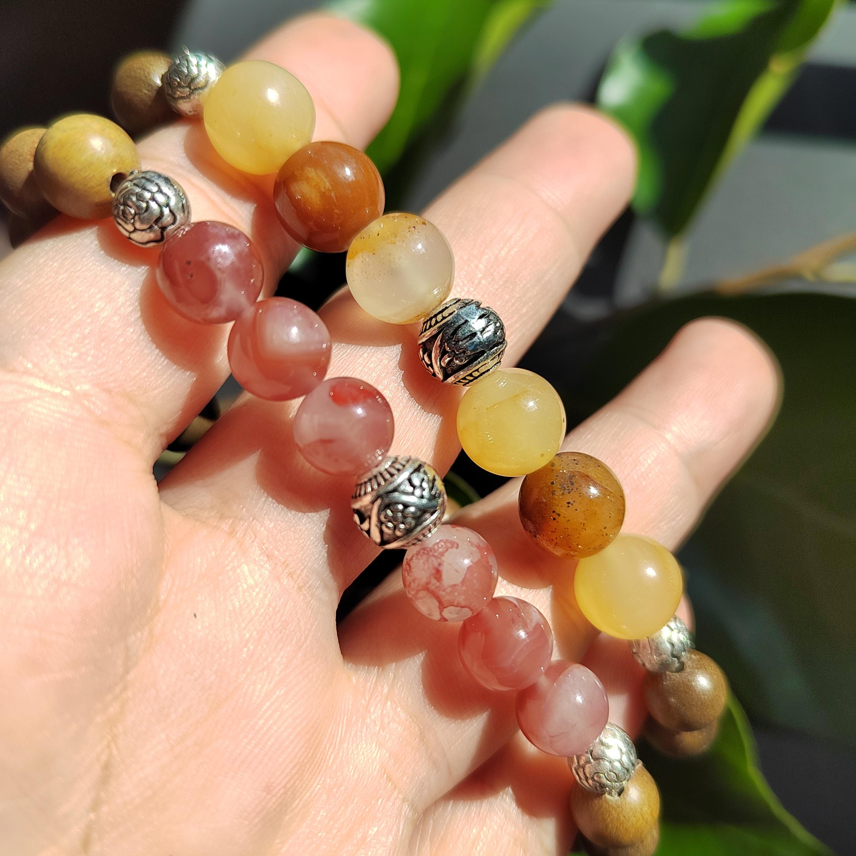 Nanhong Agate & Sandalwood Bracelet: 999 Silver Beads, Aromatherapy Jewelry SL403