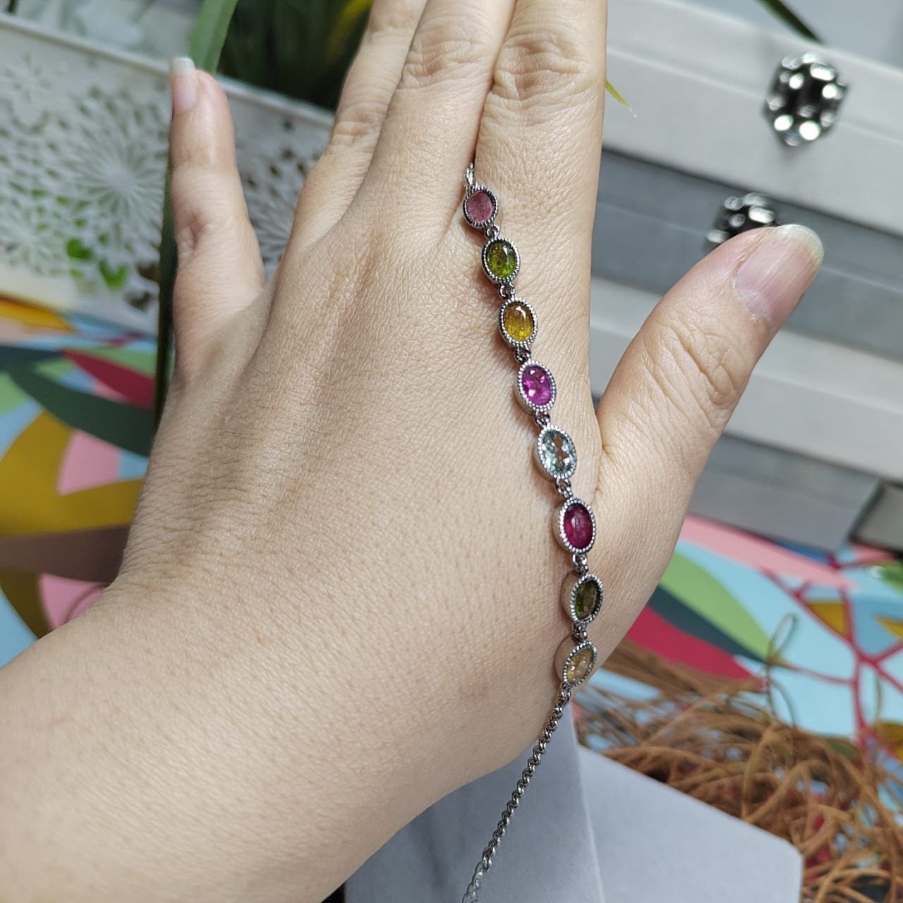 Elegant 5-Color Minimalist 1ct Oval Tourmaline Bracelet on 925 Sterling Silver, Dainty Gemstone Gift for Her SL036 - SL Precious