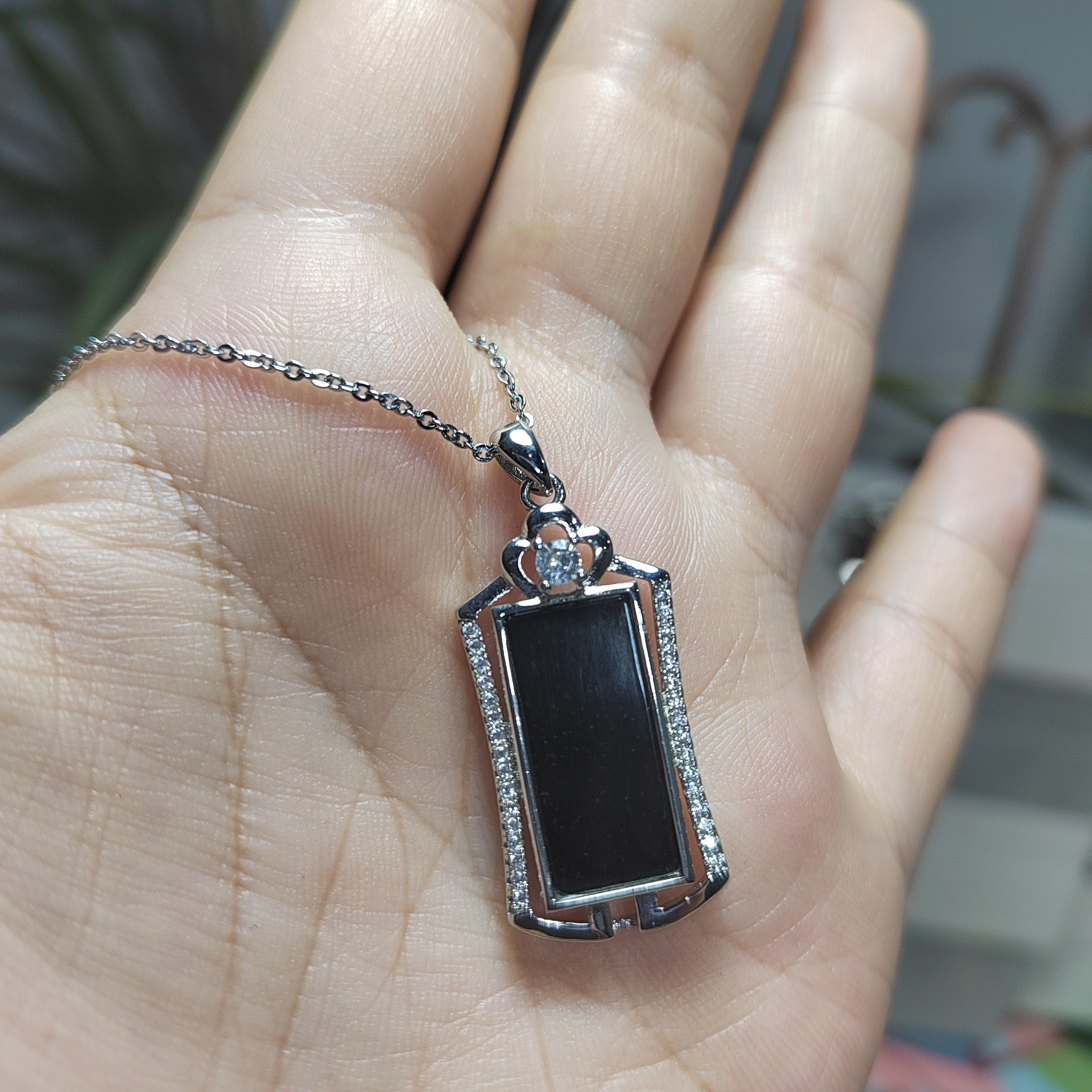 Burmese Natural Untreated Black Ink Jadeite Unisex Design Necklace SL073