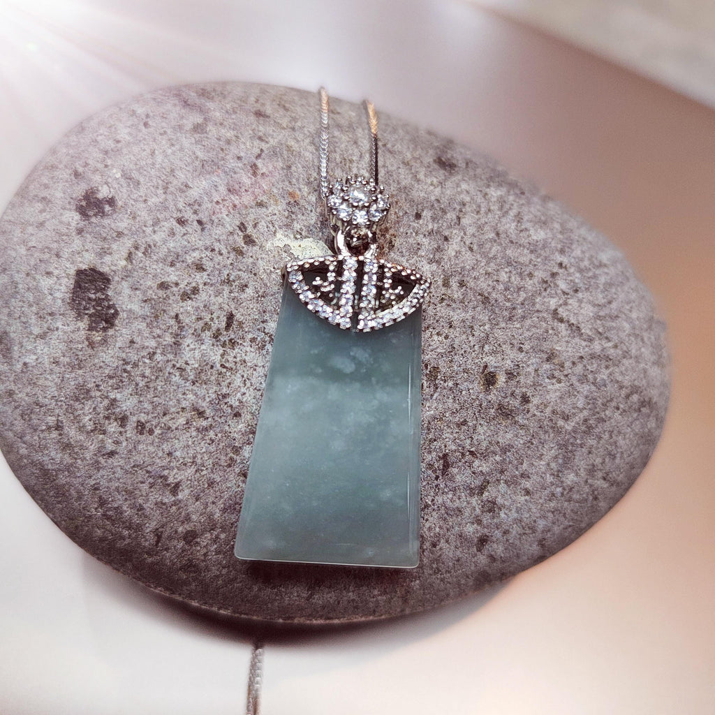 Guatemala Icy White Green Blue Sky Trapezoid Jadeite Pendant | A-Grade Natural | Women & Men | Zirconia Accents SL041 - SL Precious