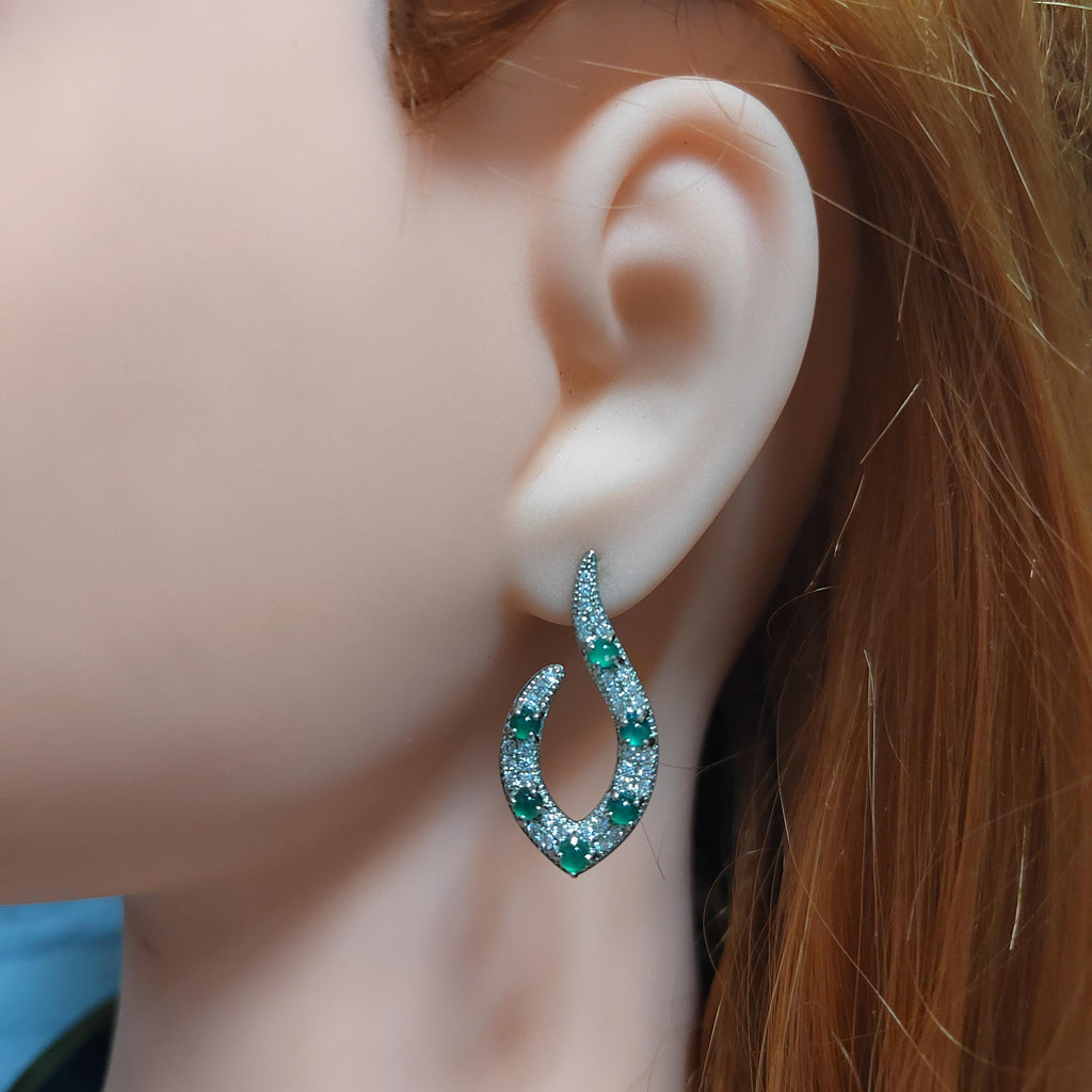 Elegant Jadeite Stud Earrings Design S925 Sterling Silver Guatemala Natural Ocean Blue Zirconia Natural Untreated For Her SL010 - SL Precious