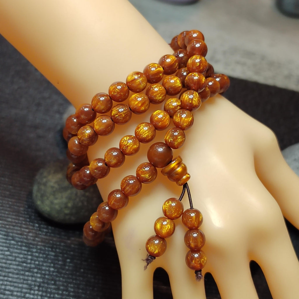 Golden Sea Willow 108 Beads Necklace Bracelet 8mm Natural Prayer Mala 金丝海柳佛珠 SL126 - SL Precious