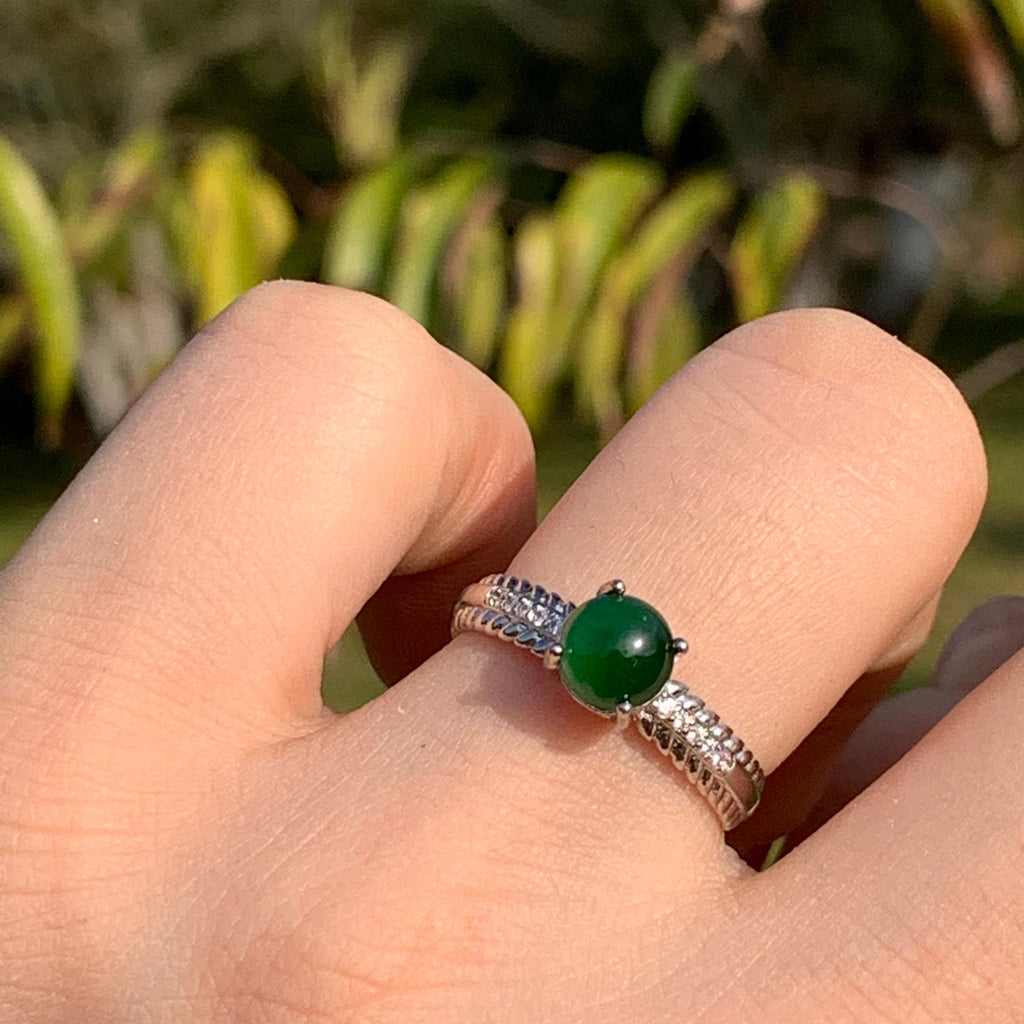 Certified A-Grade Natural Gemstone Untreated Guatemala Imperial Green Jadeite Simple Minimalist Design S925 Ring SL245X4 - SL Precious