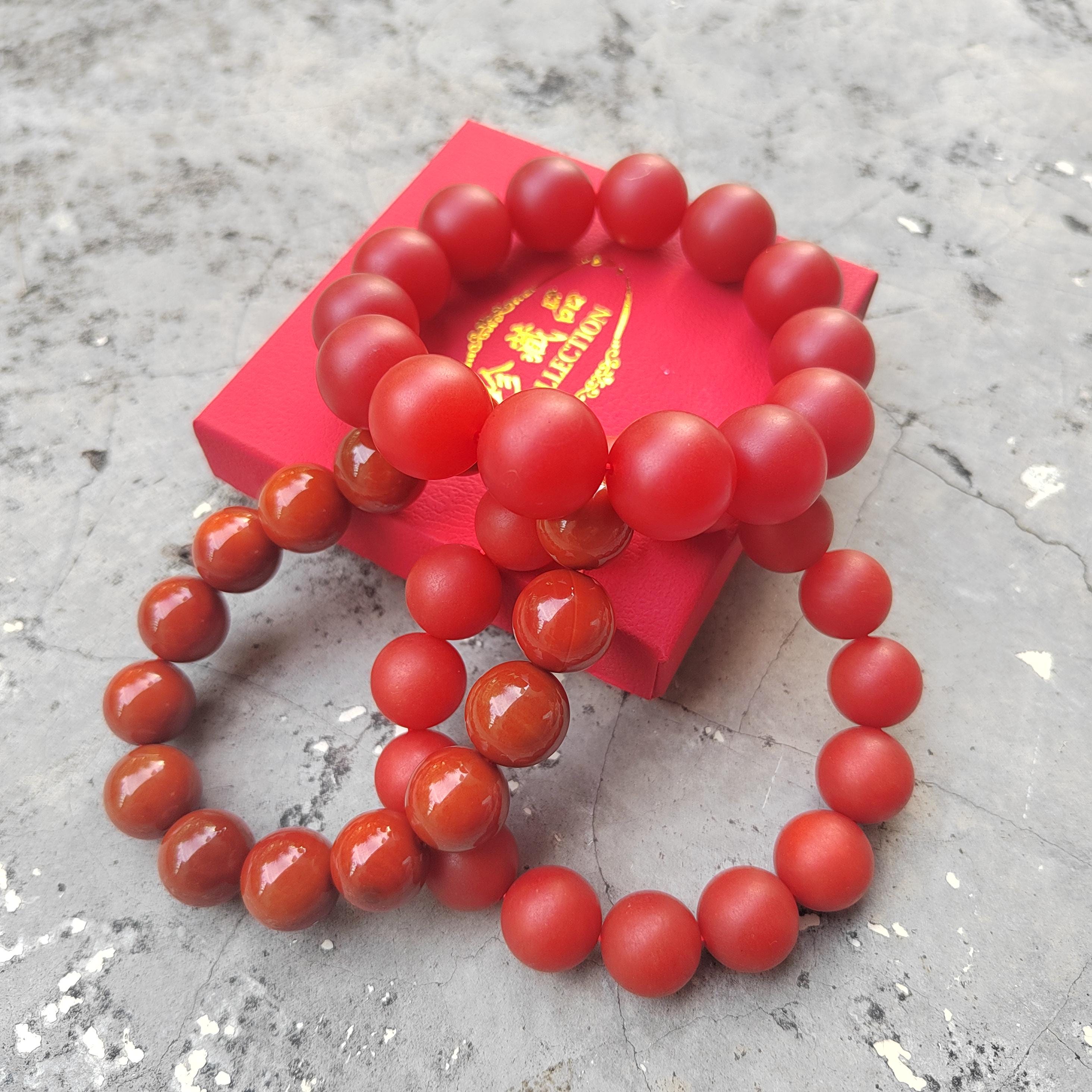 Certified A-Grade Natural Yunna Baoshan Xishan Yangliu Nanhong Red Agate Persimmon Red Matte Surfaces Bead Bracelet 16.5-16.7mm SL399