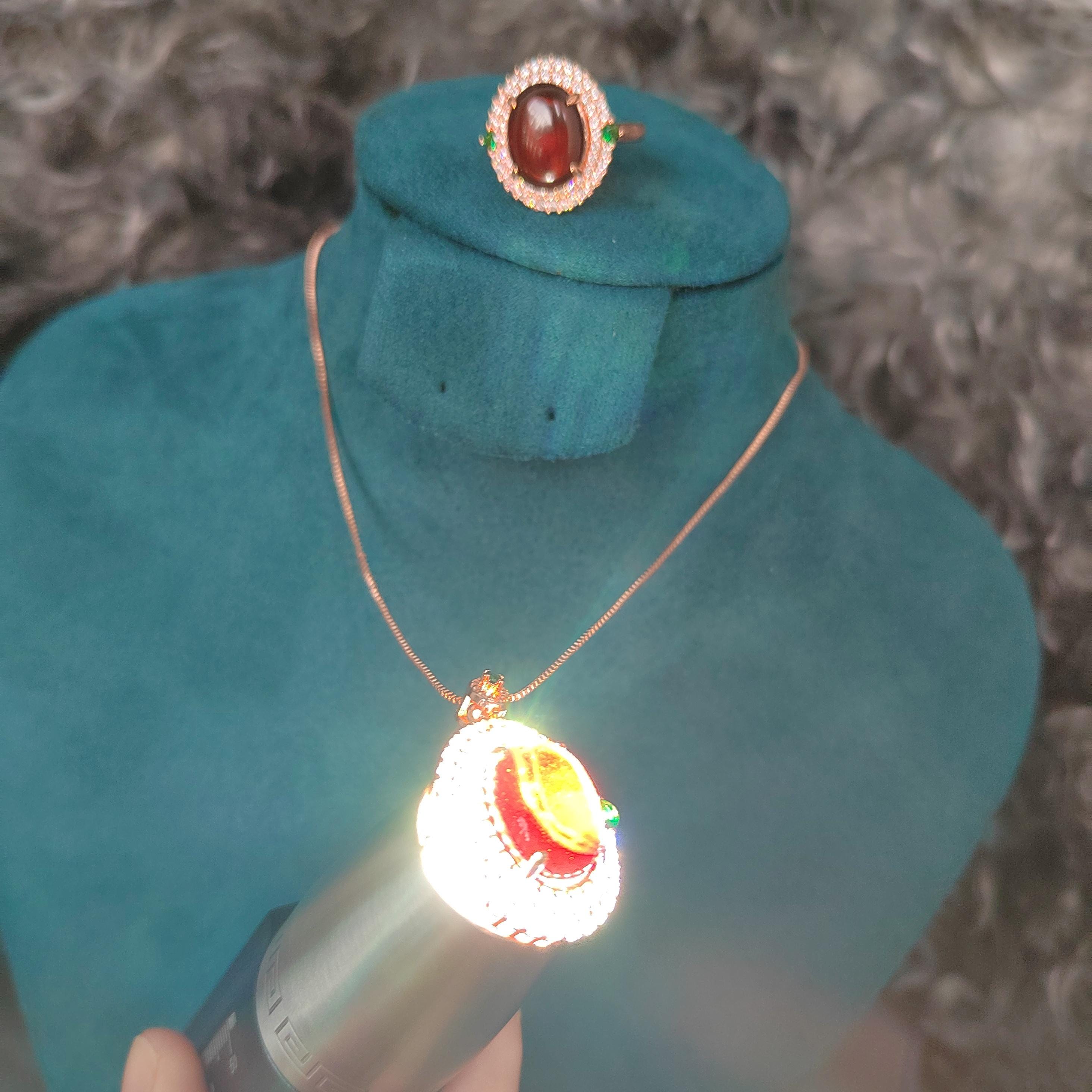 Cherry/Blood Cheer Amber Natural Gemstone Burmese Untreated 2-in-1 Set | Ring, Pendant/Chain with Zirconia | For Her SL125 - SL Precious
